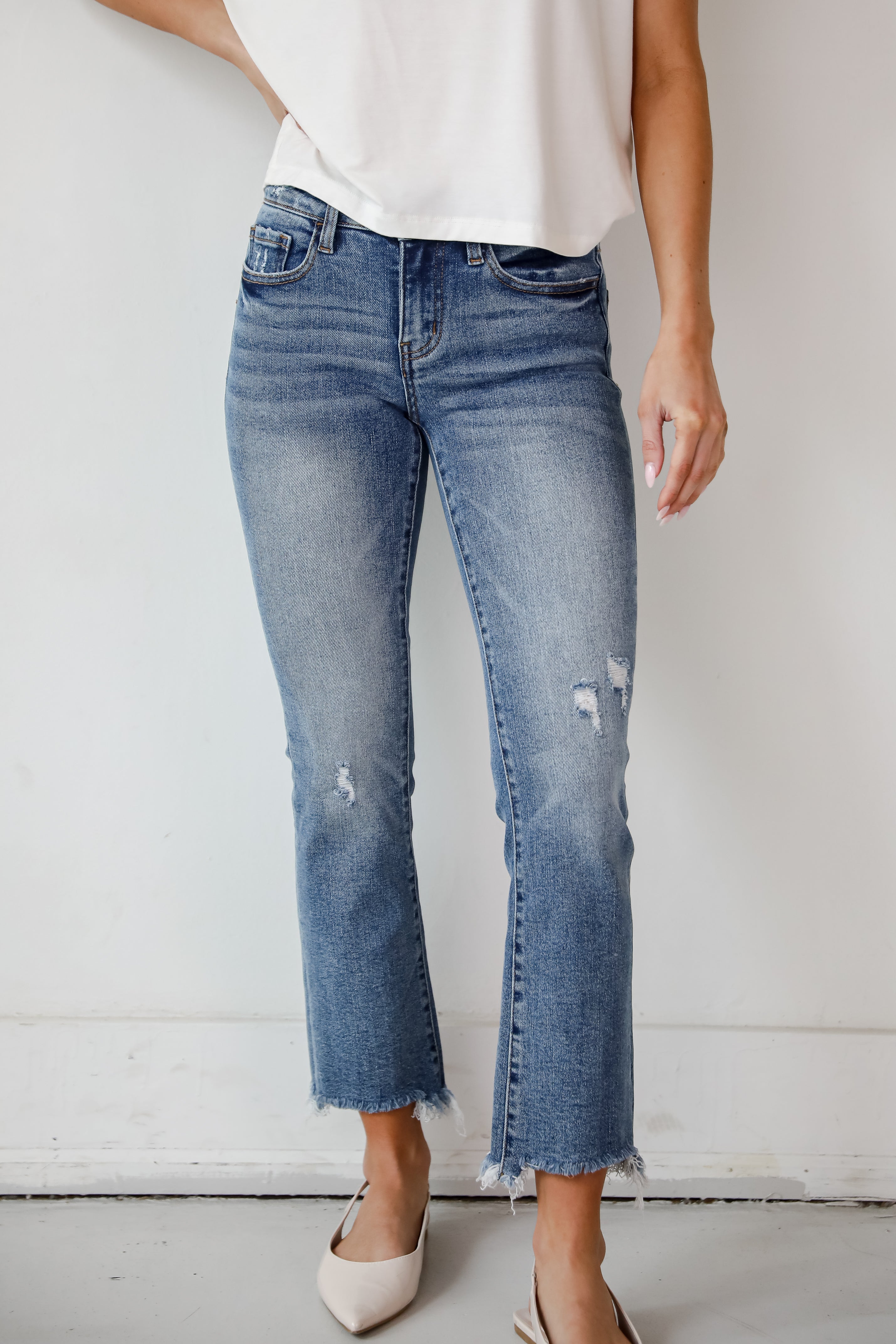 Amber Medium Wash Mid-Rise Ankle Bootcut Jeans