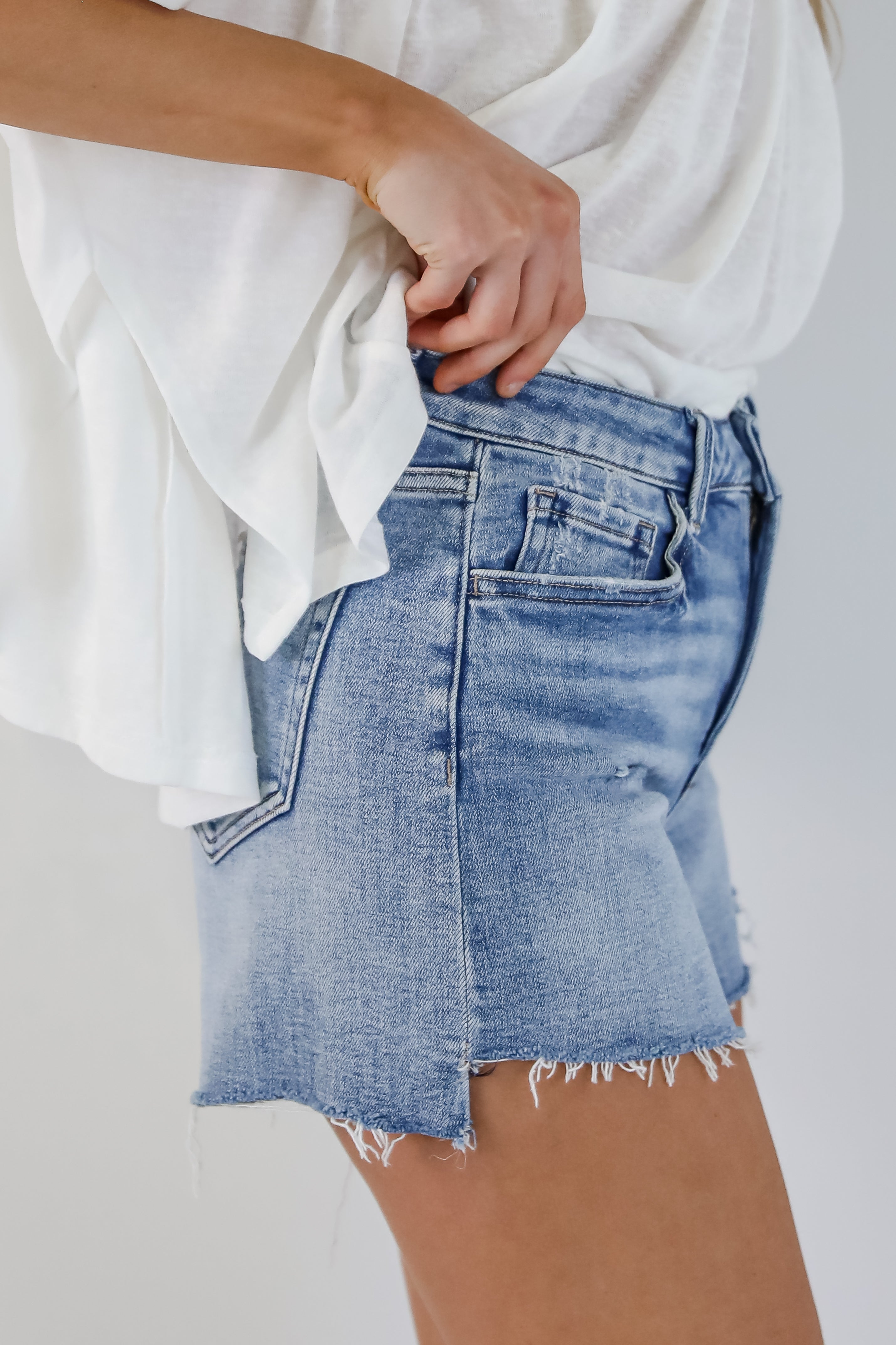 Ariana Medium Wash High-Rise Distressed Denim Shorts