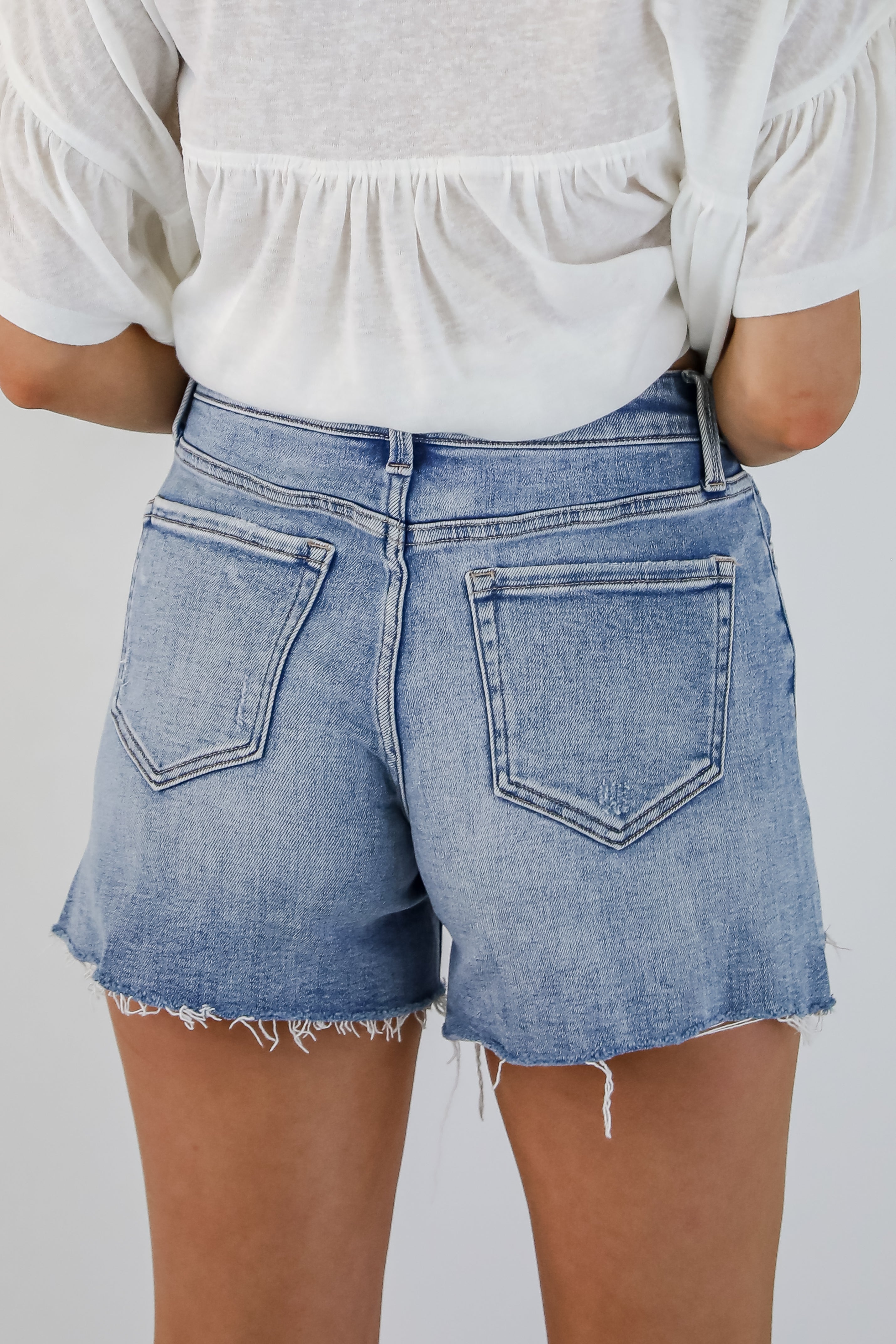 Ariana Medium Wash High-Rise Distressed Denim Shorts