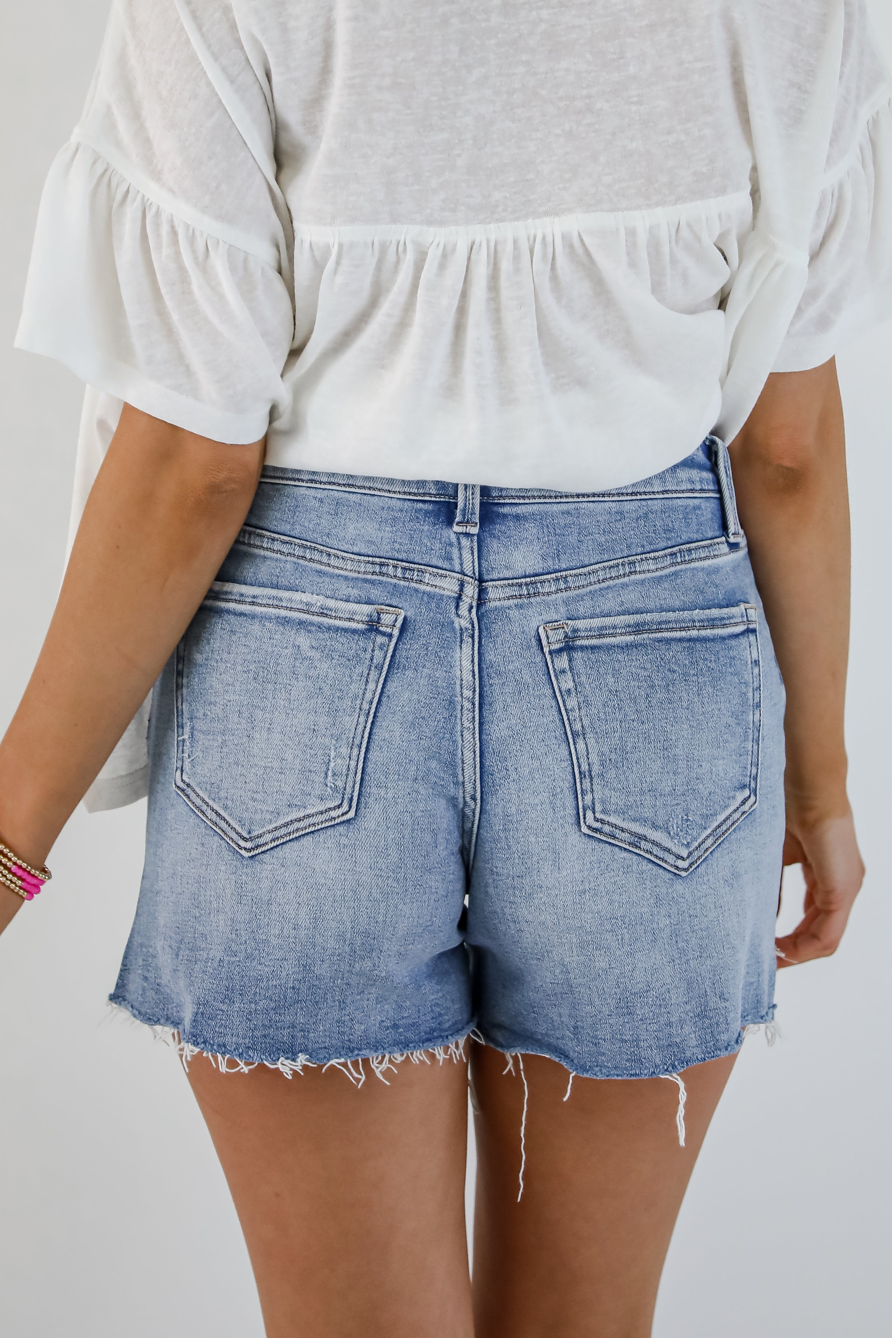 Ariana Medium Wash High-Rise Distressed Denim Shorts