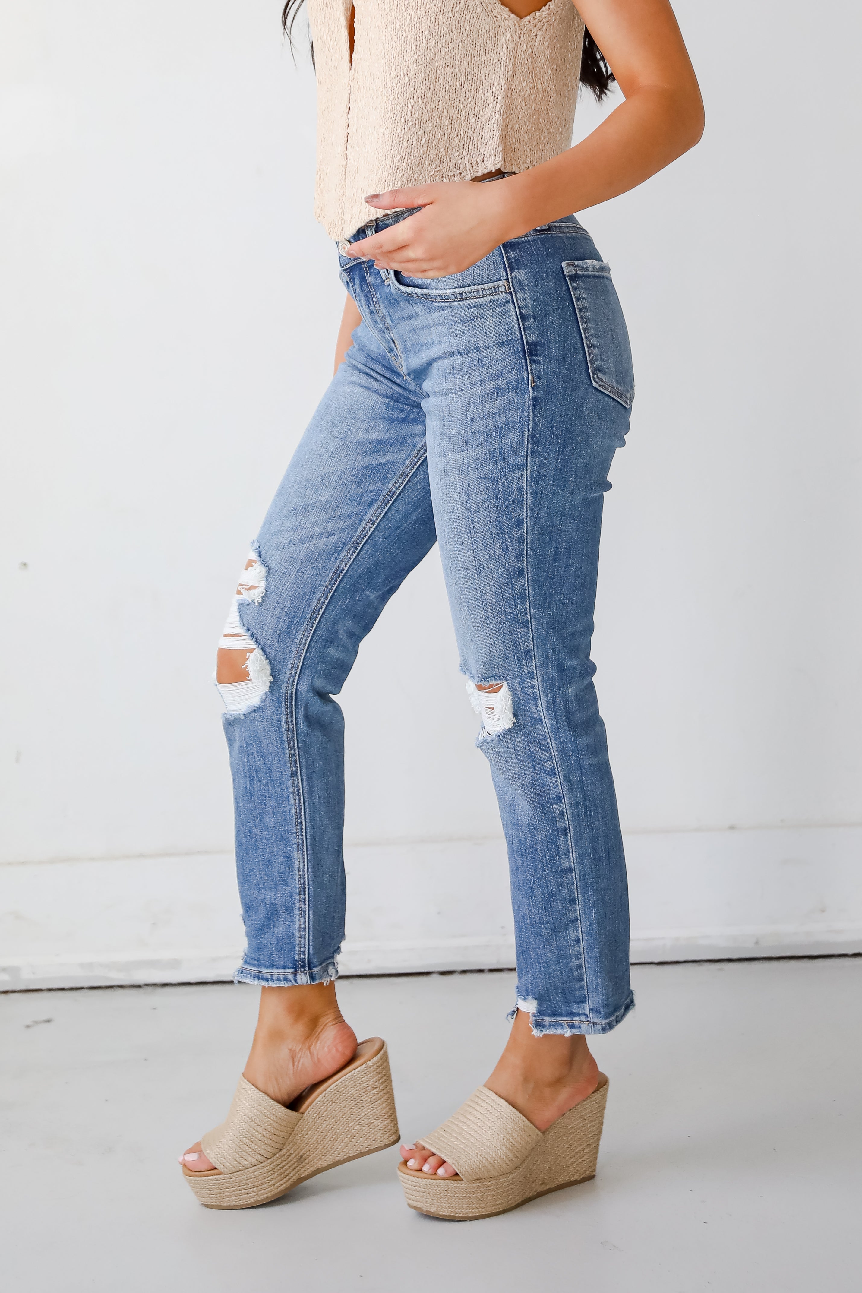 Kendall Medium Wash High-Rise Distressed Boyfriend Jeans