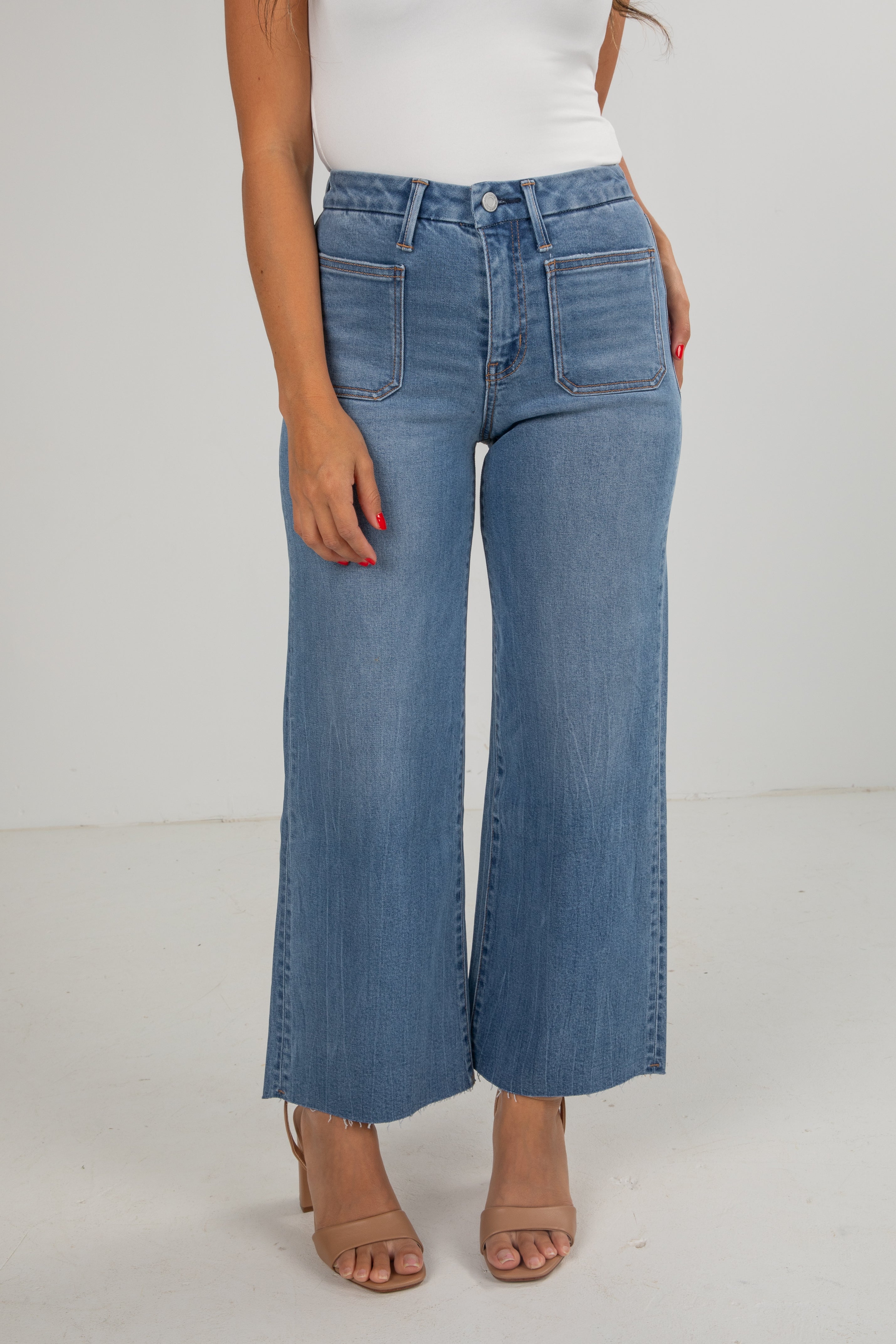 Medium Wash High-Rise Wide Leg Jeans Vervet Denim DressUp