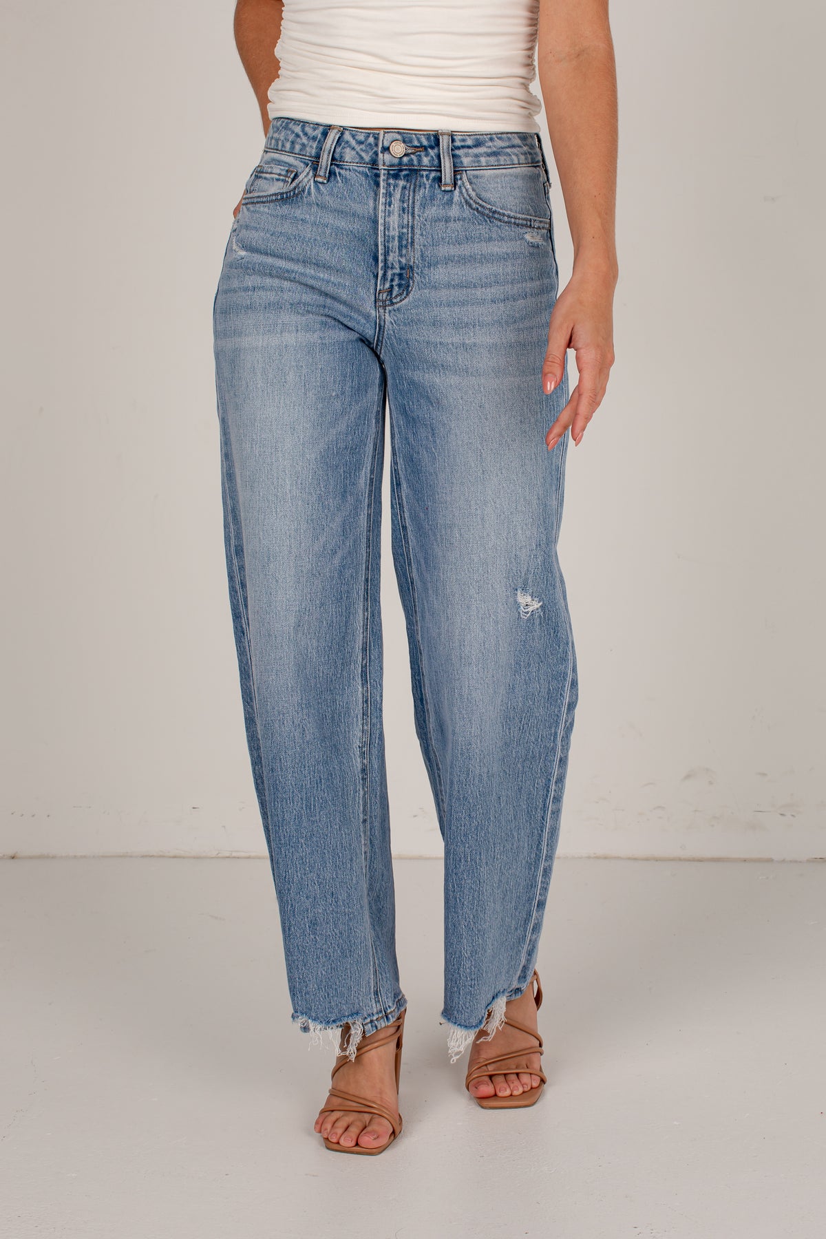 Miley Light Wash High-Rise Distressed Wide Leg Jeans