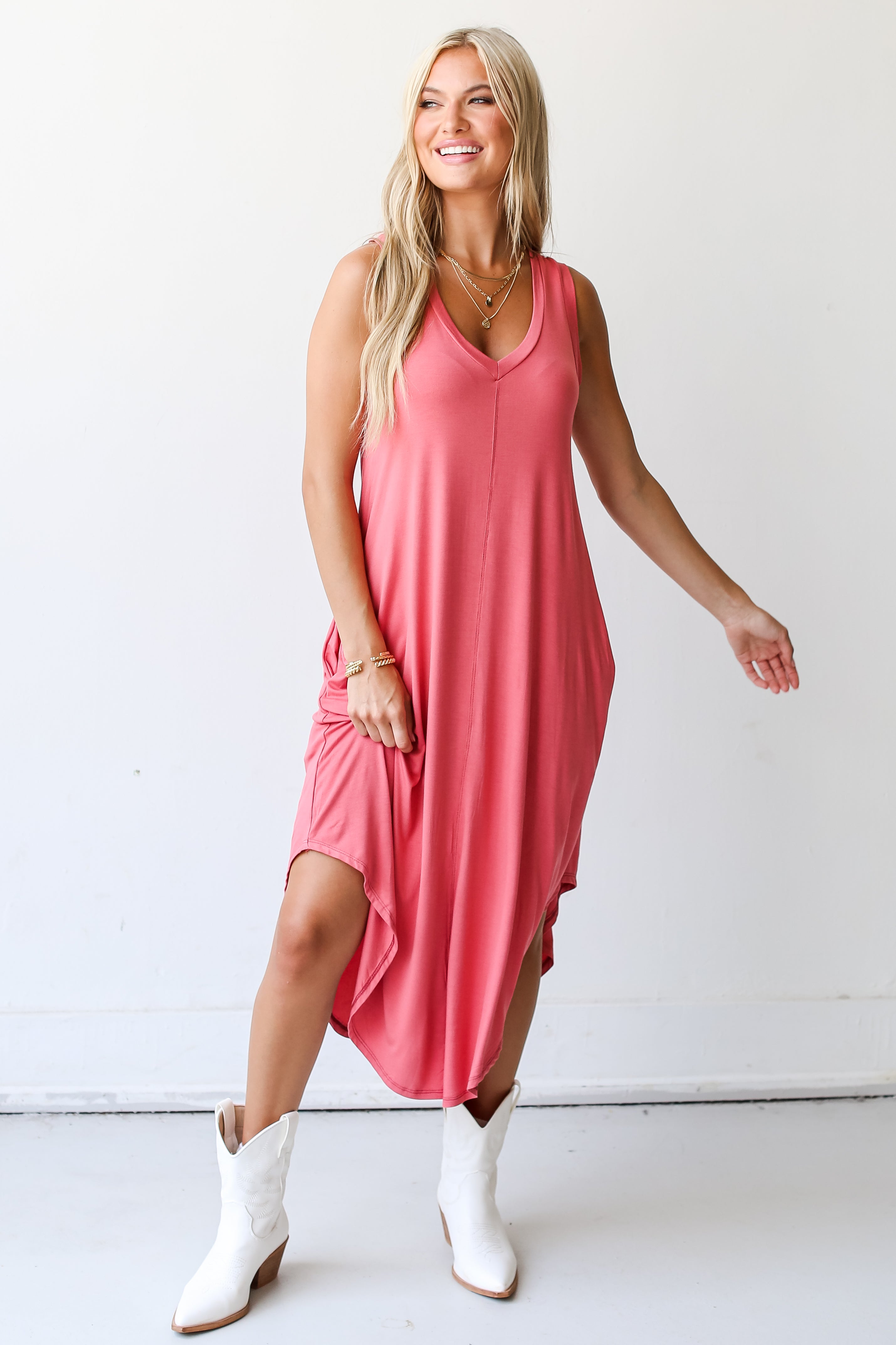 rust Midi Dress on model