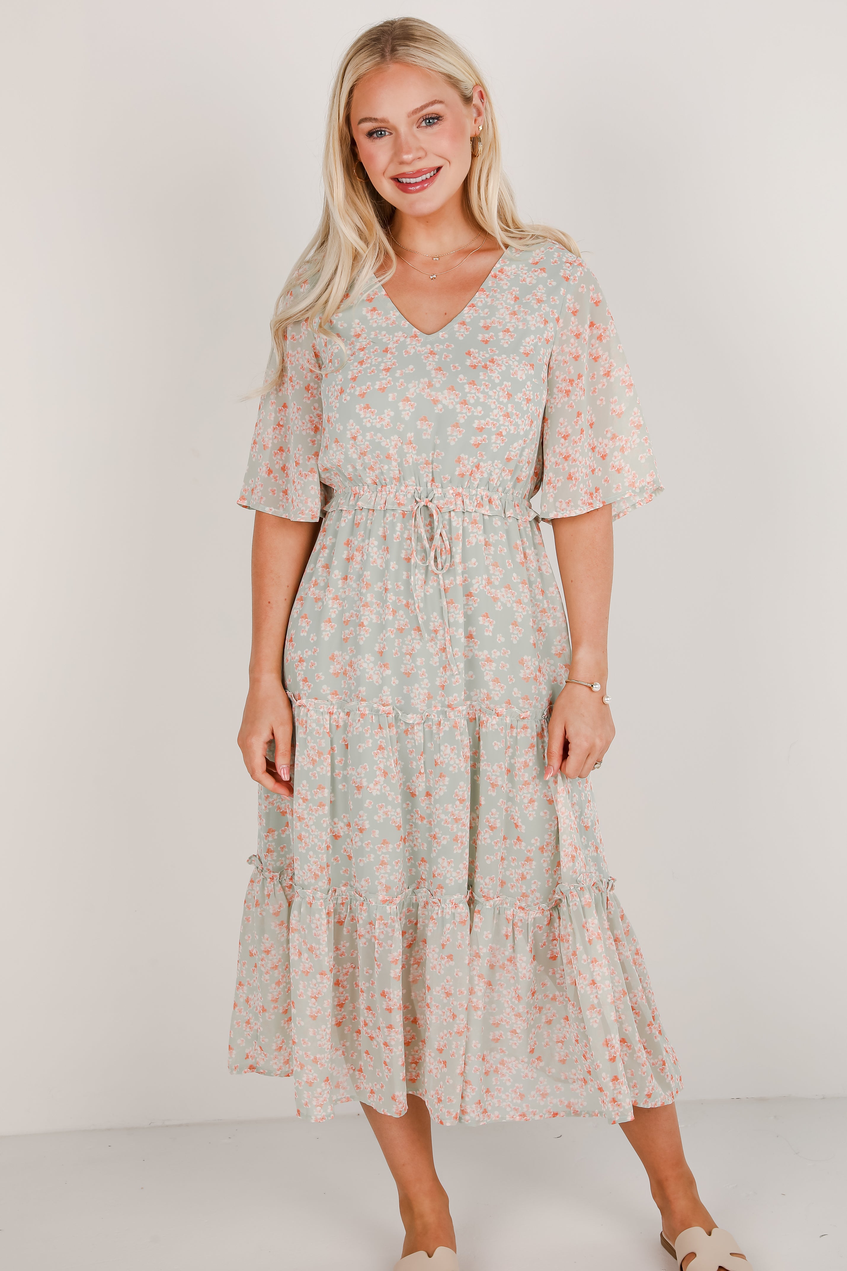 All The Best Mint Floral Tiered Maxi Dress