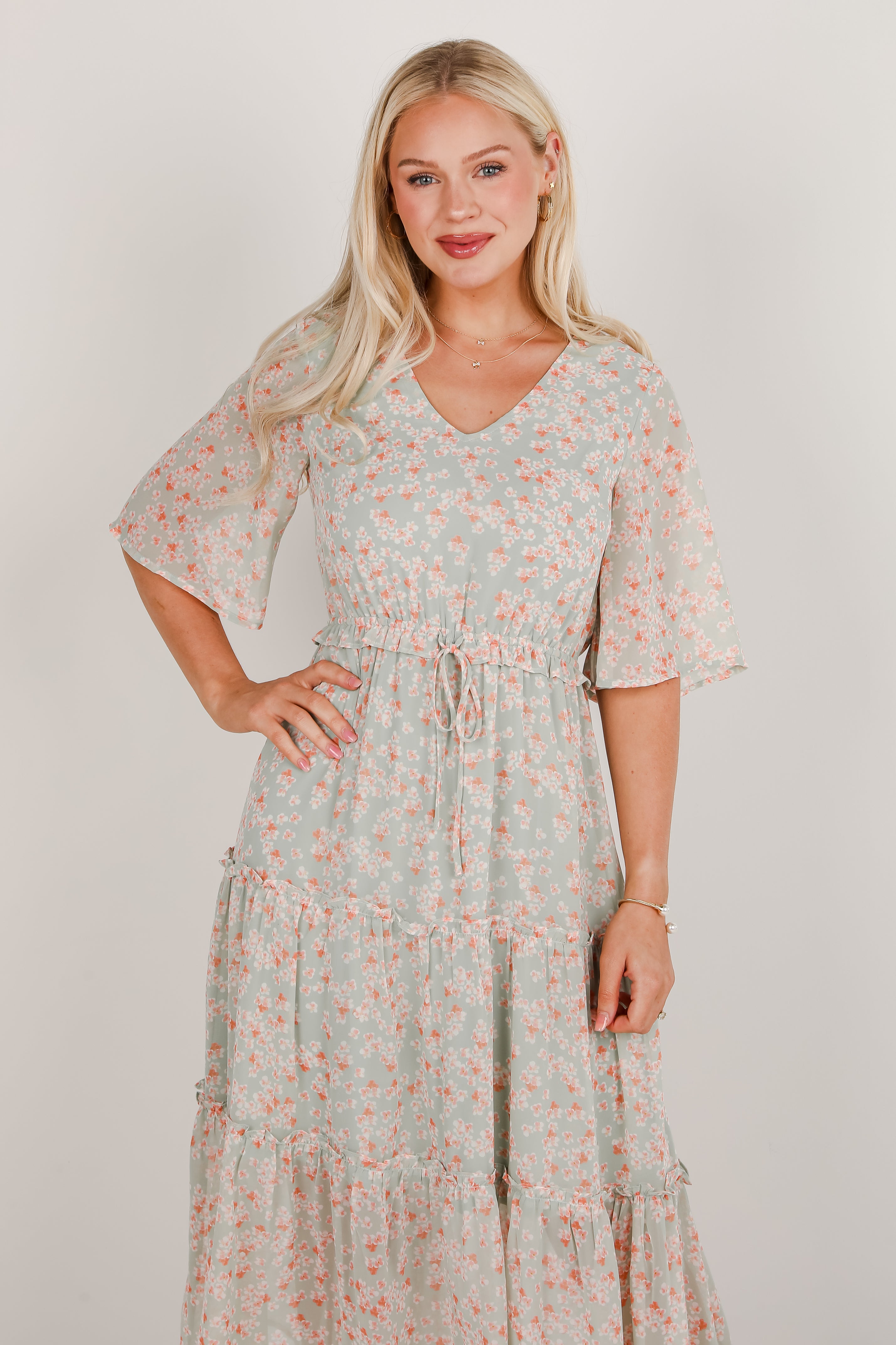 All The Best Mint Floral Tiered Maxi Dress