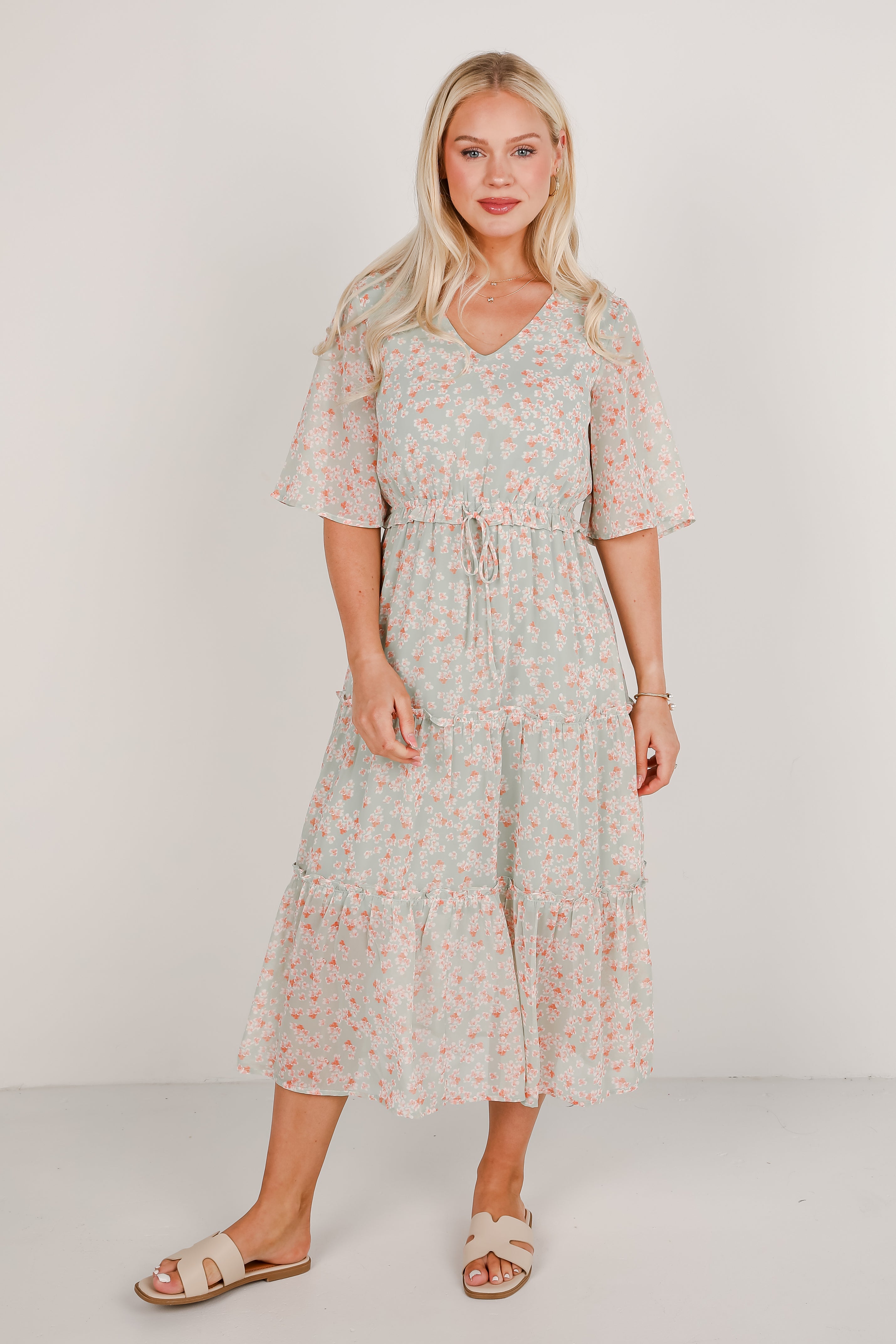 All The Best Mint Floral Tiered Maxi Dress