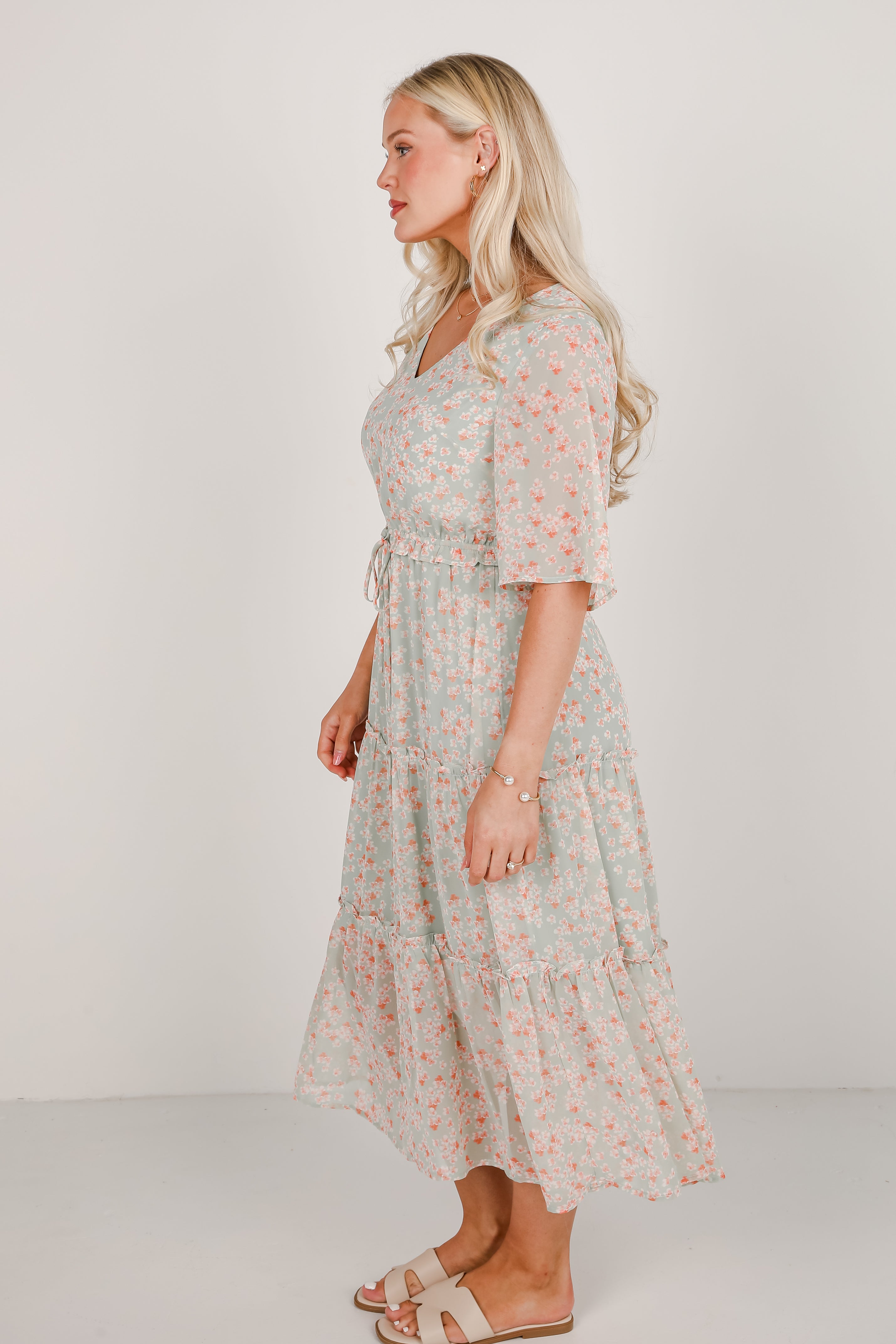 All The Best Mint Floral Tiered Maxi Dress