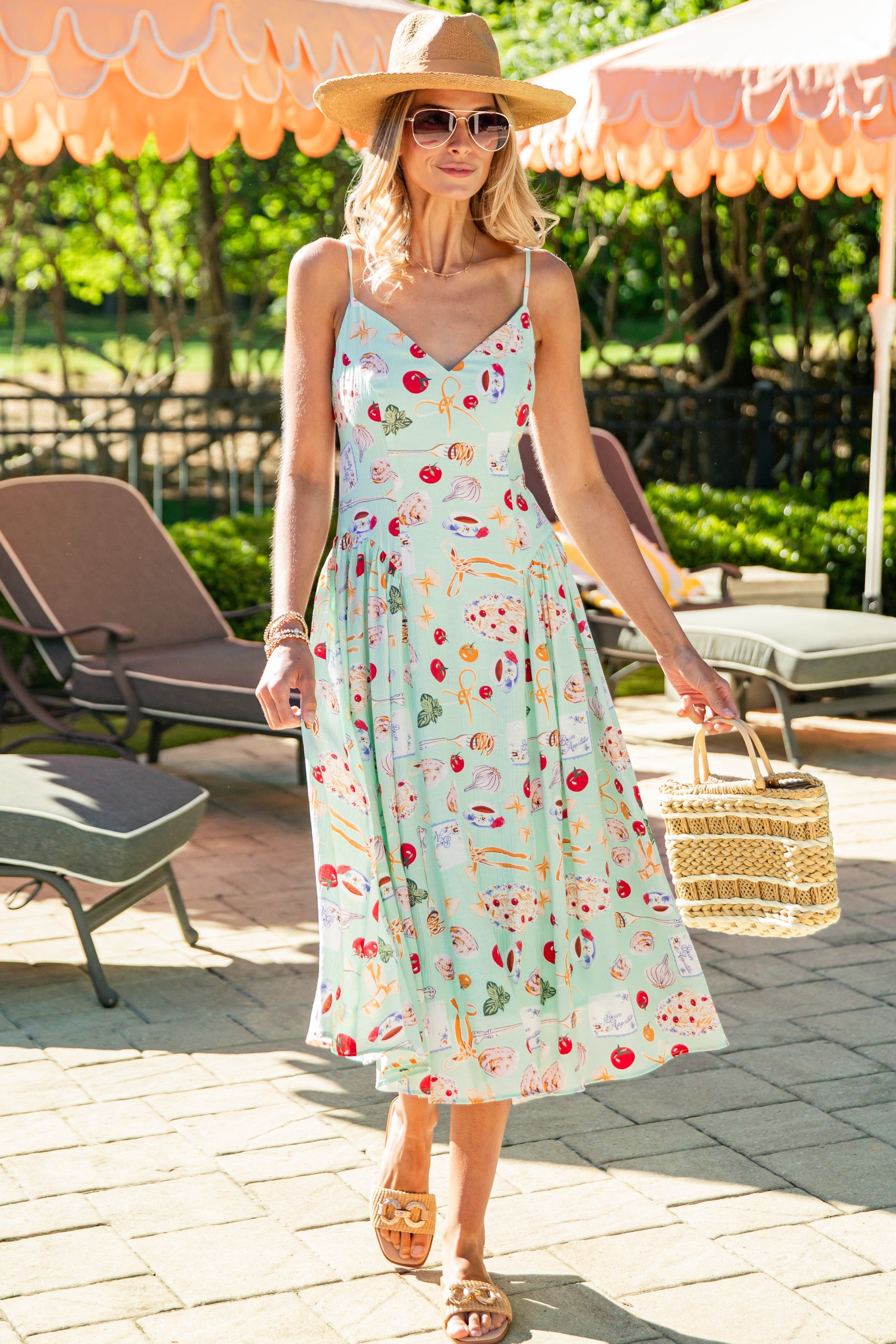 mint green floral dress European Summer Mint Print Midi Dress | Trendy Women's Dress