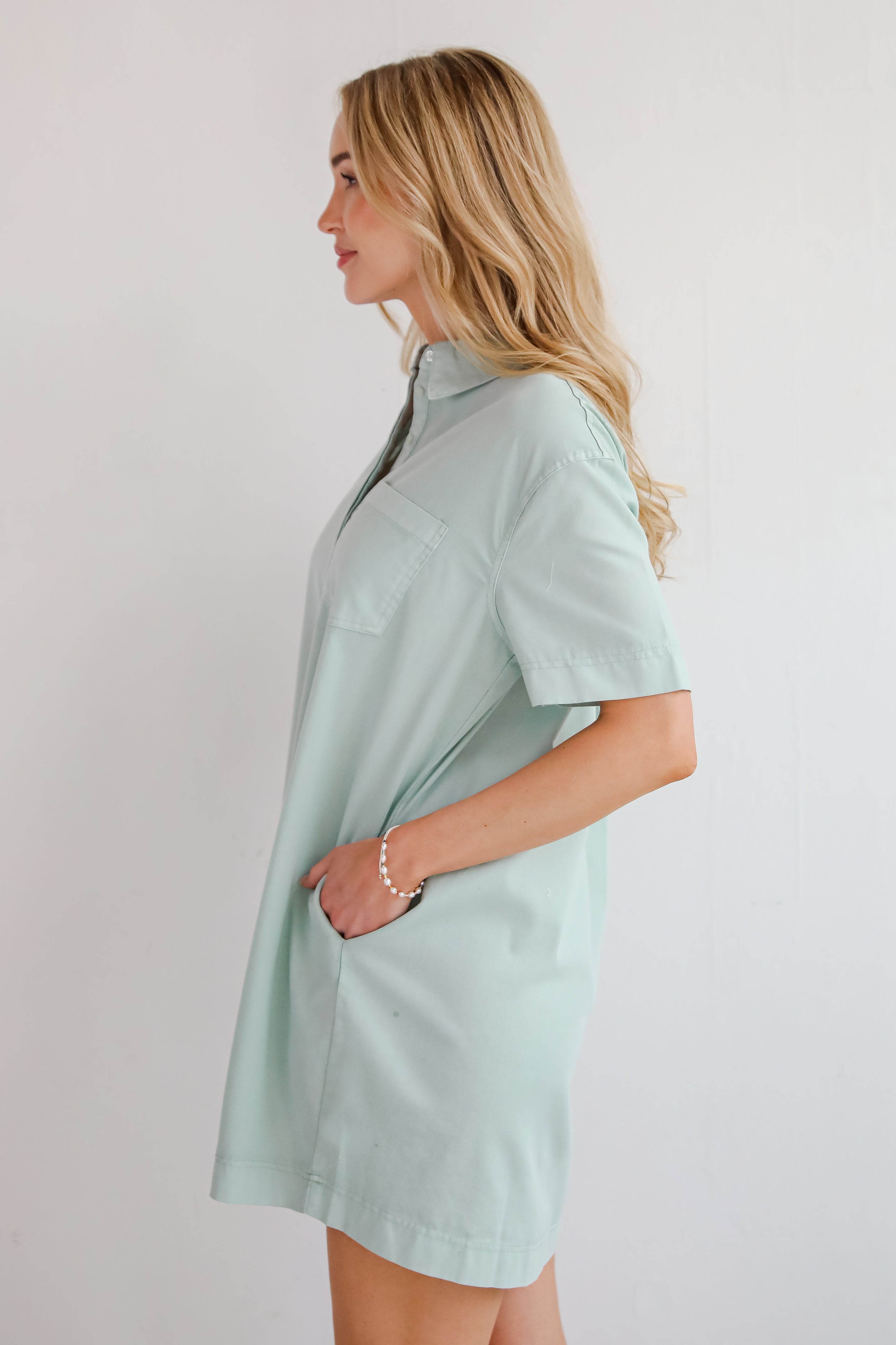 All The Time Mint Shirt Dress