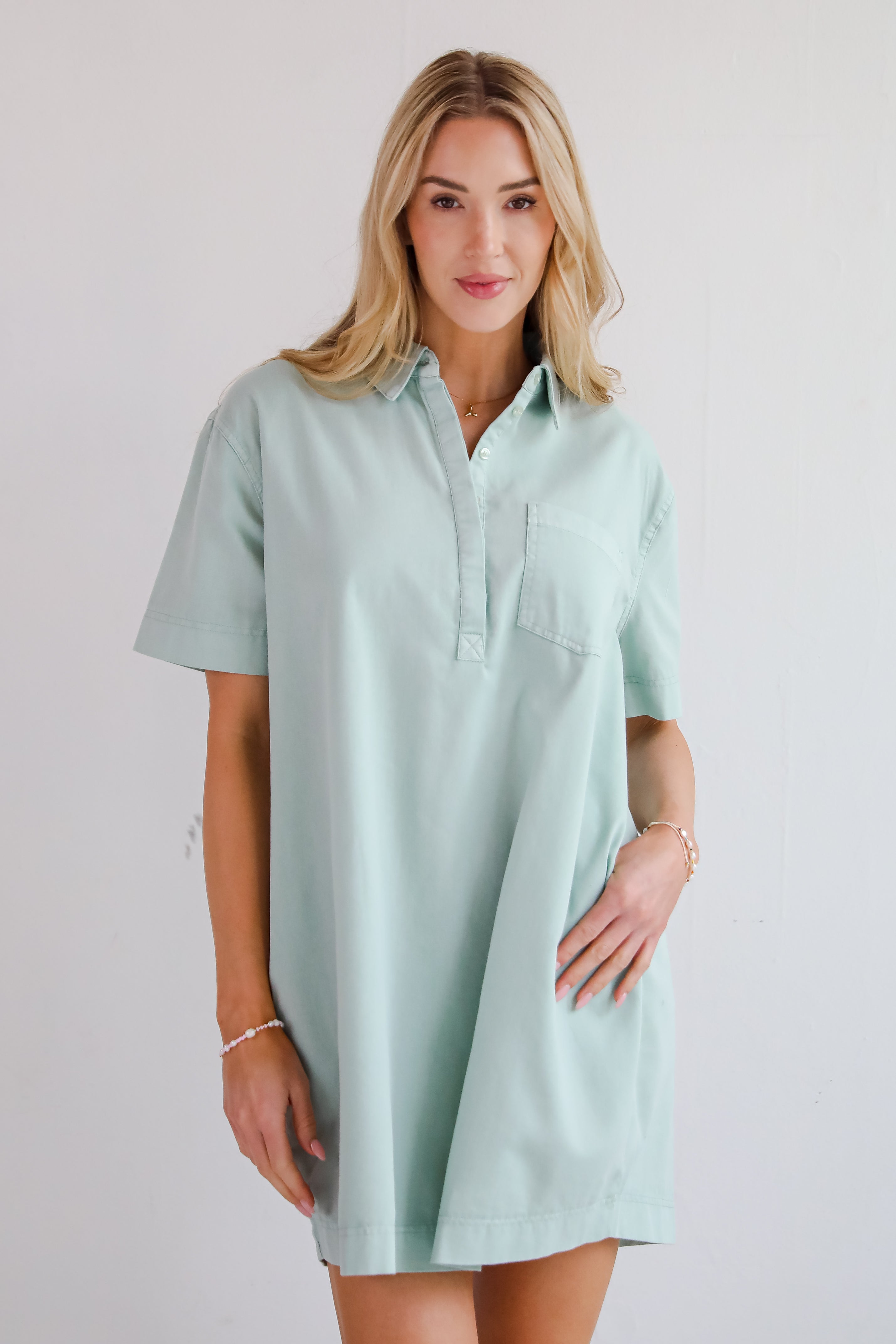 All The Time Mint Shirt Dress