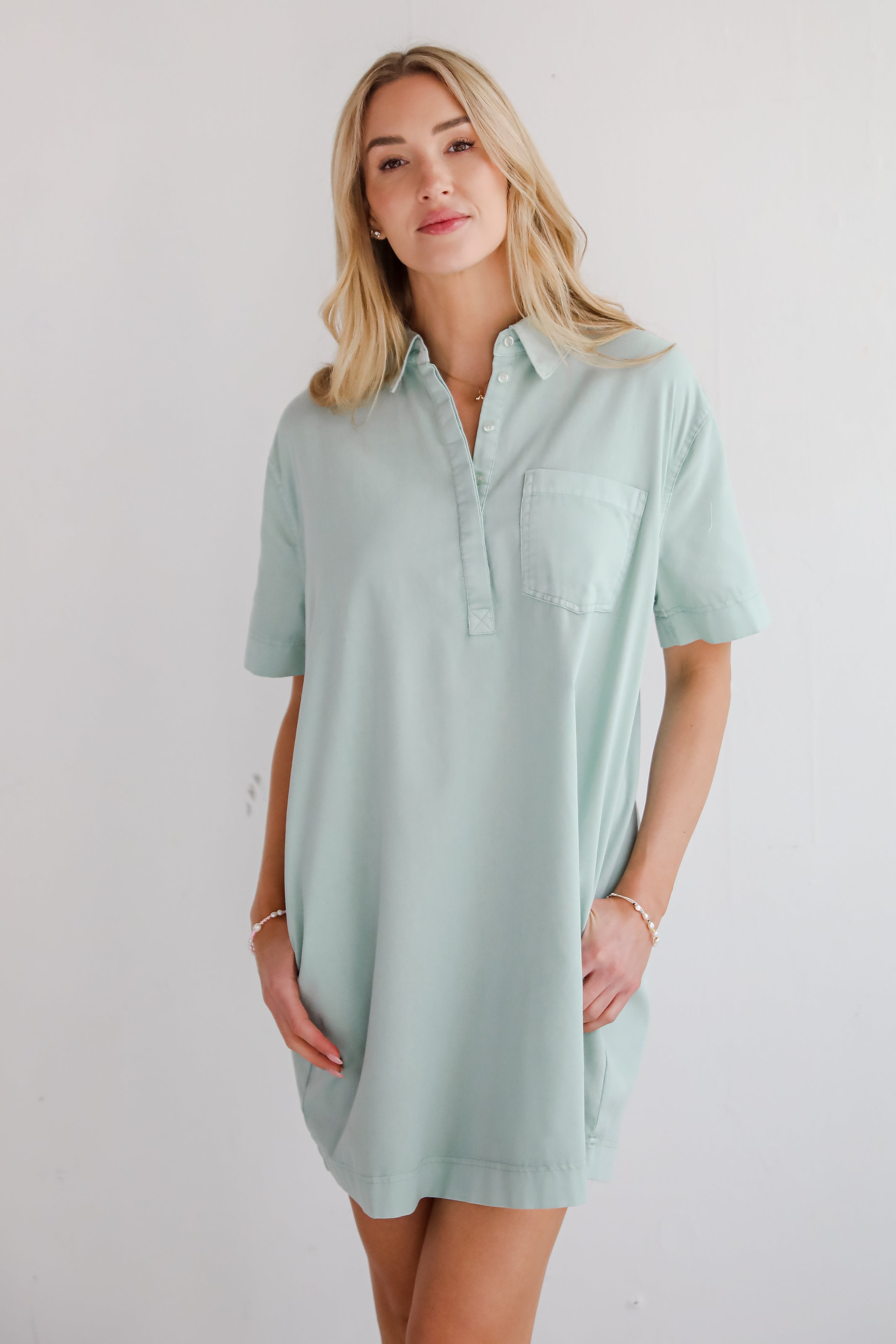 All The Time Mint Shirt Dress