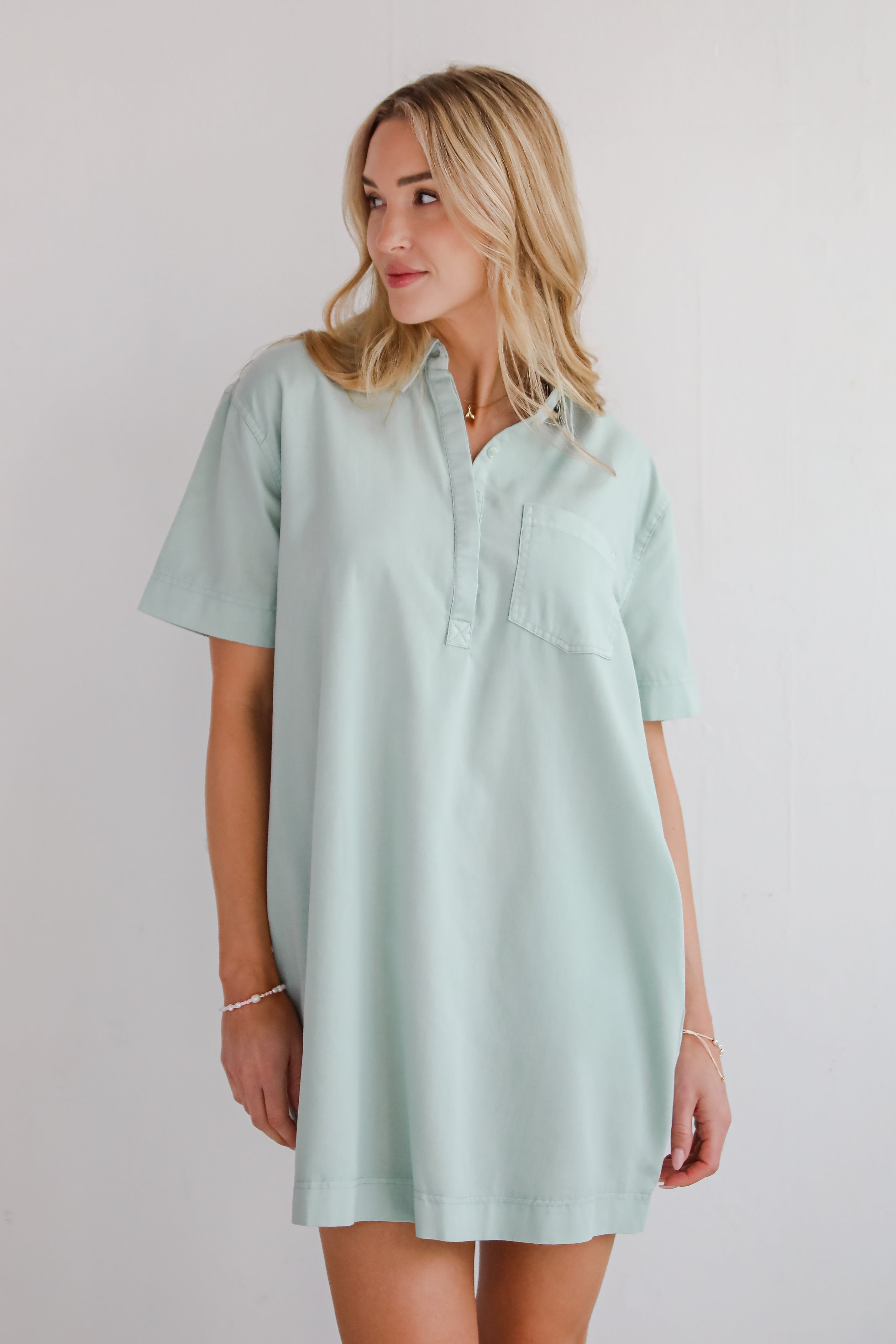 All The Time Mint Shirt Dress
