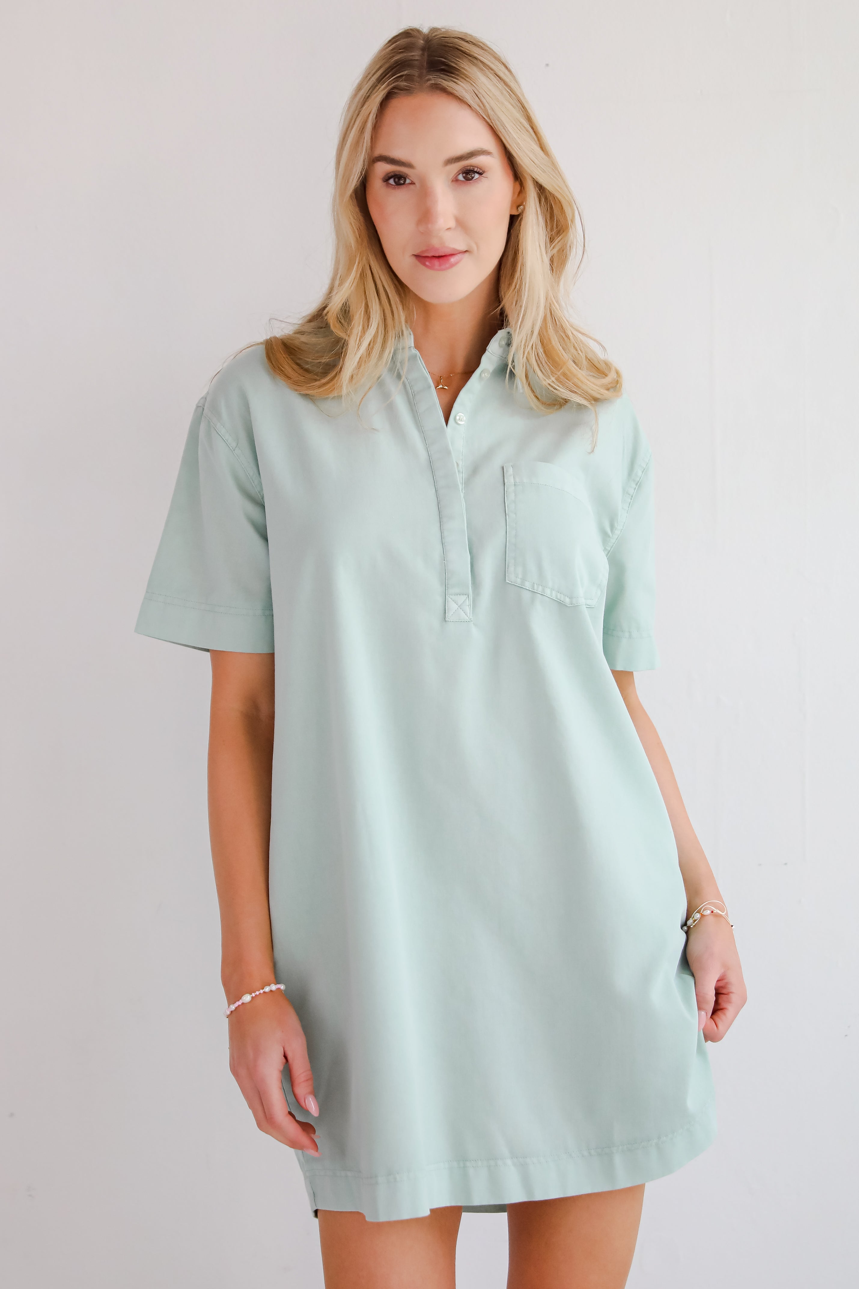 All The Time Mint Shirt Dress
