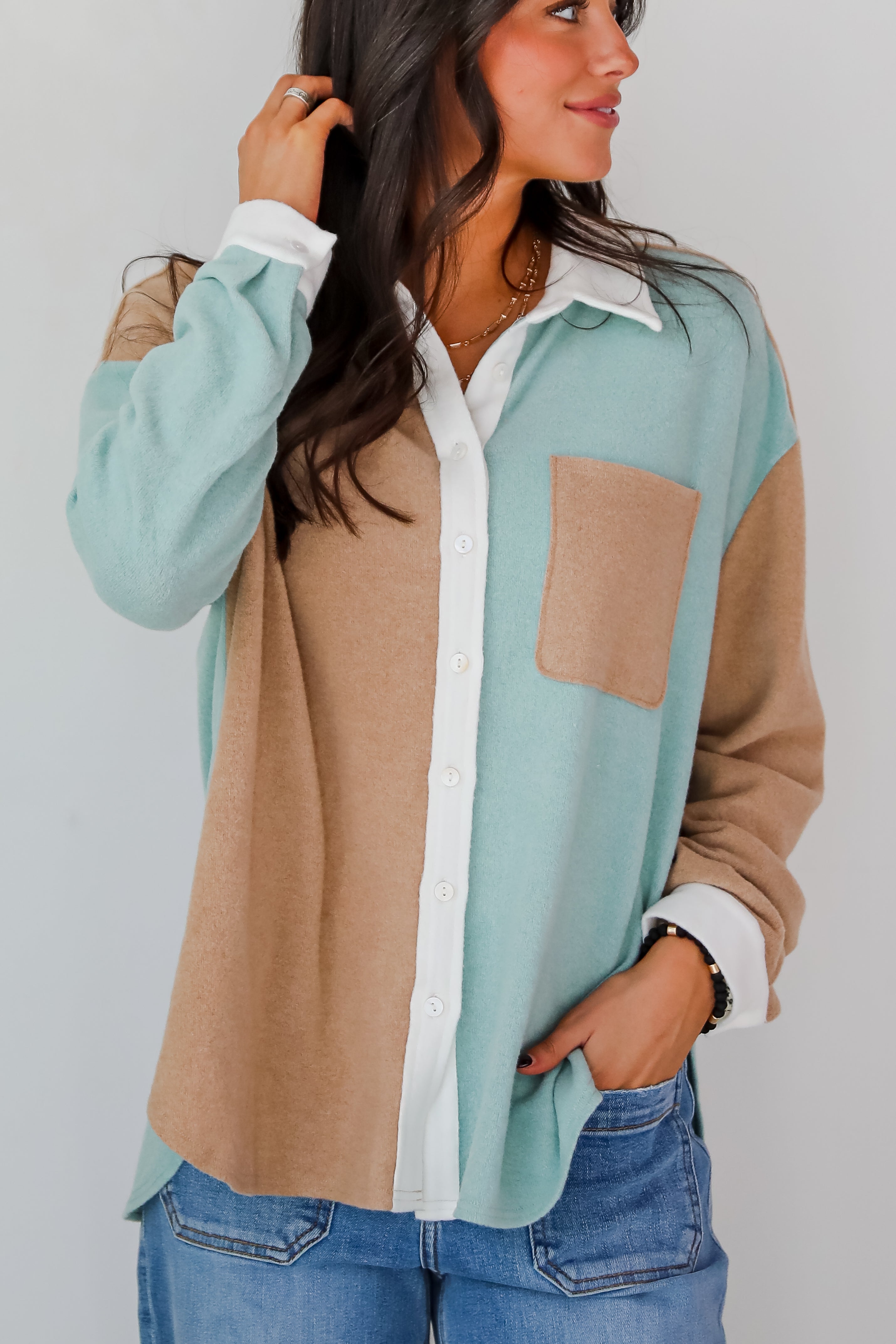 Convincing Charm Brushed Knit Color Block Top