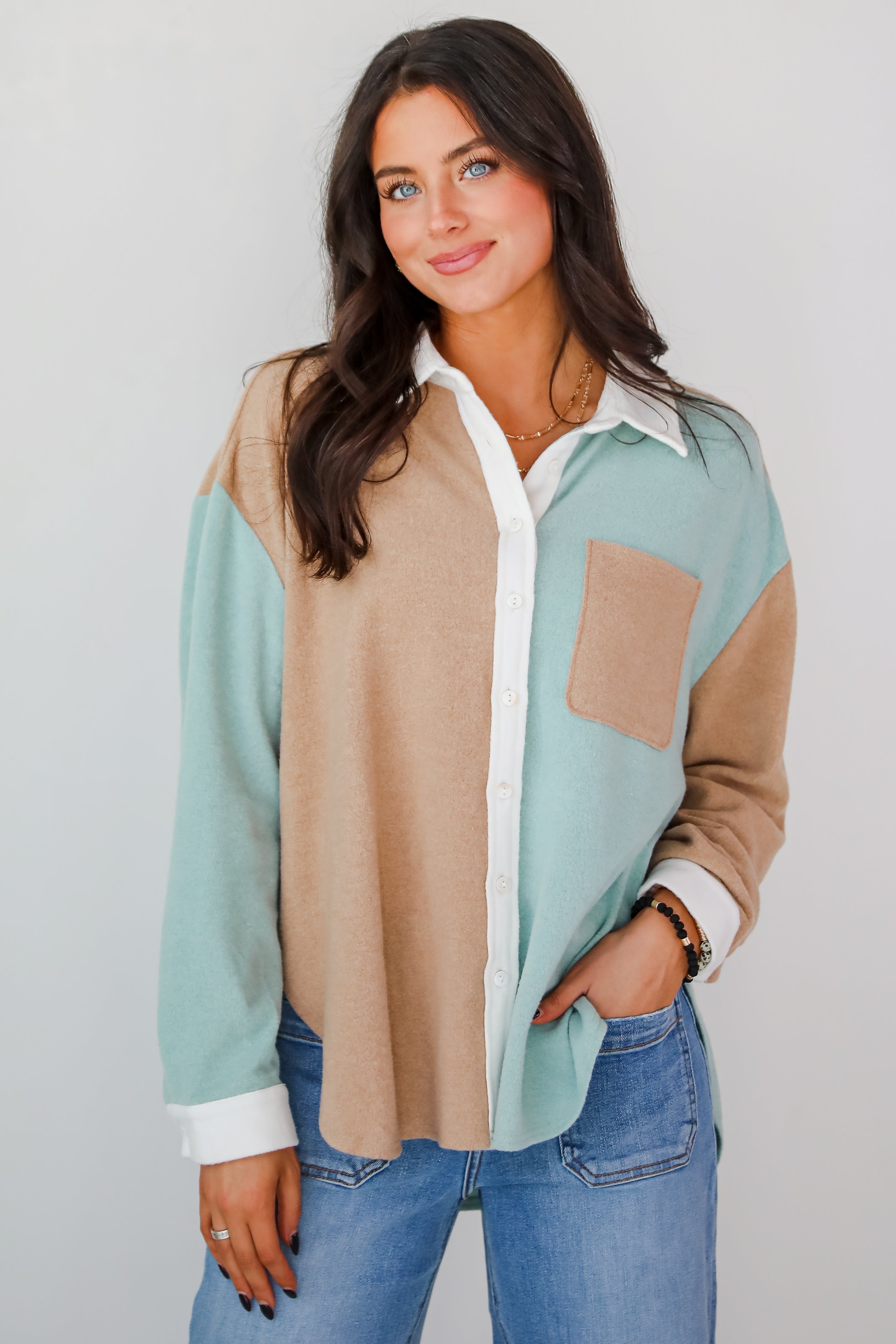 Convincing Charm Brushed Knit Color Block Top