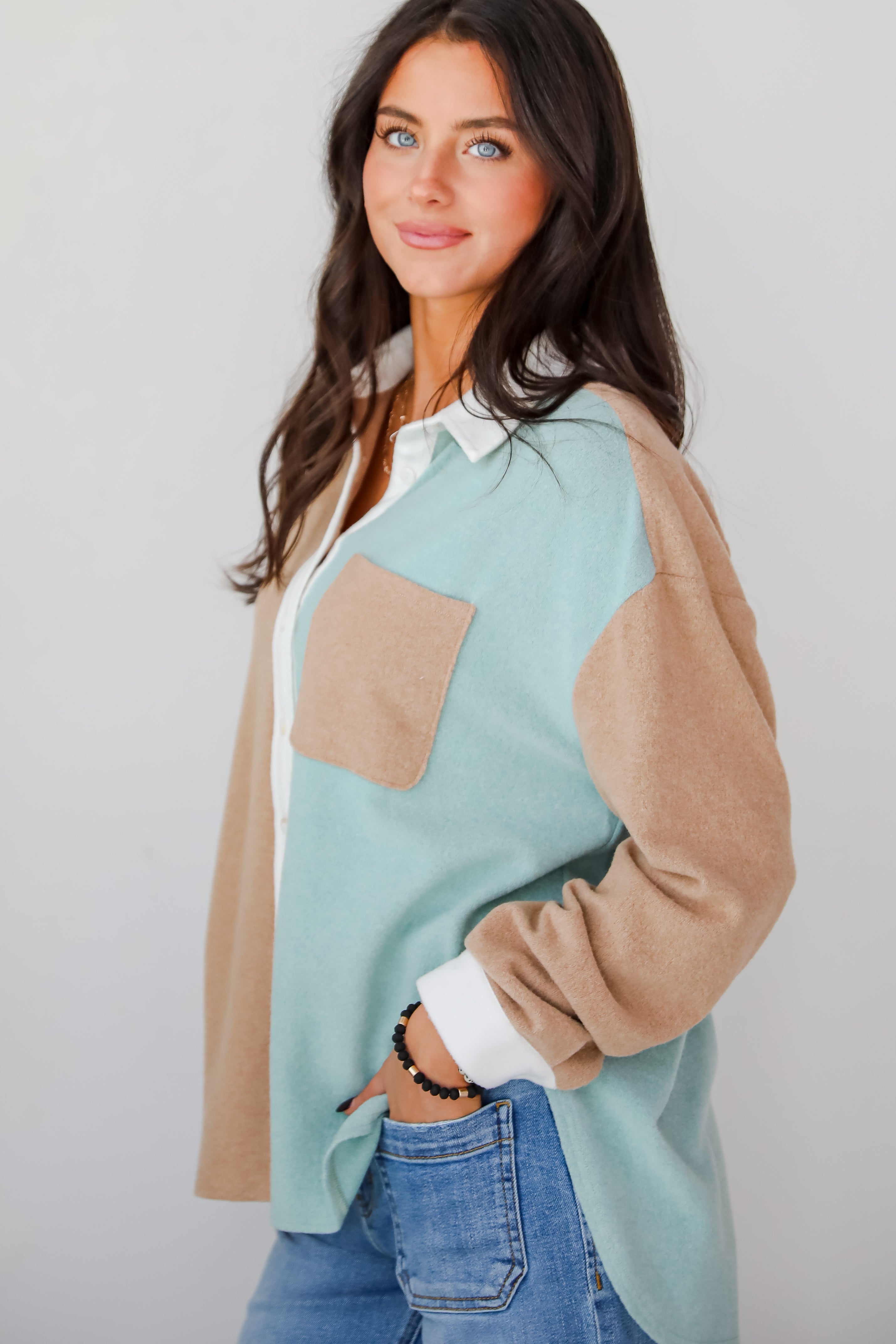 Convincing Charm Brushed Knit Color Block Top