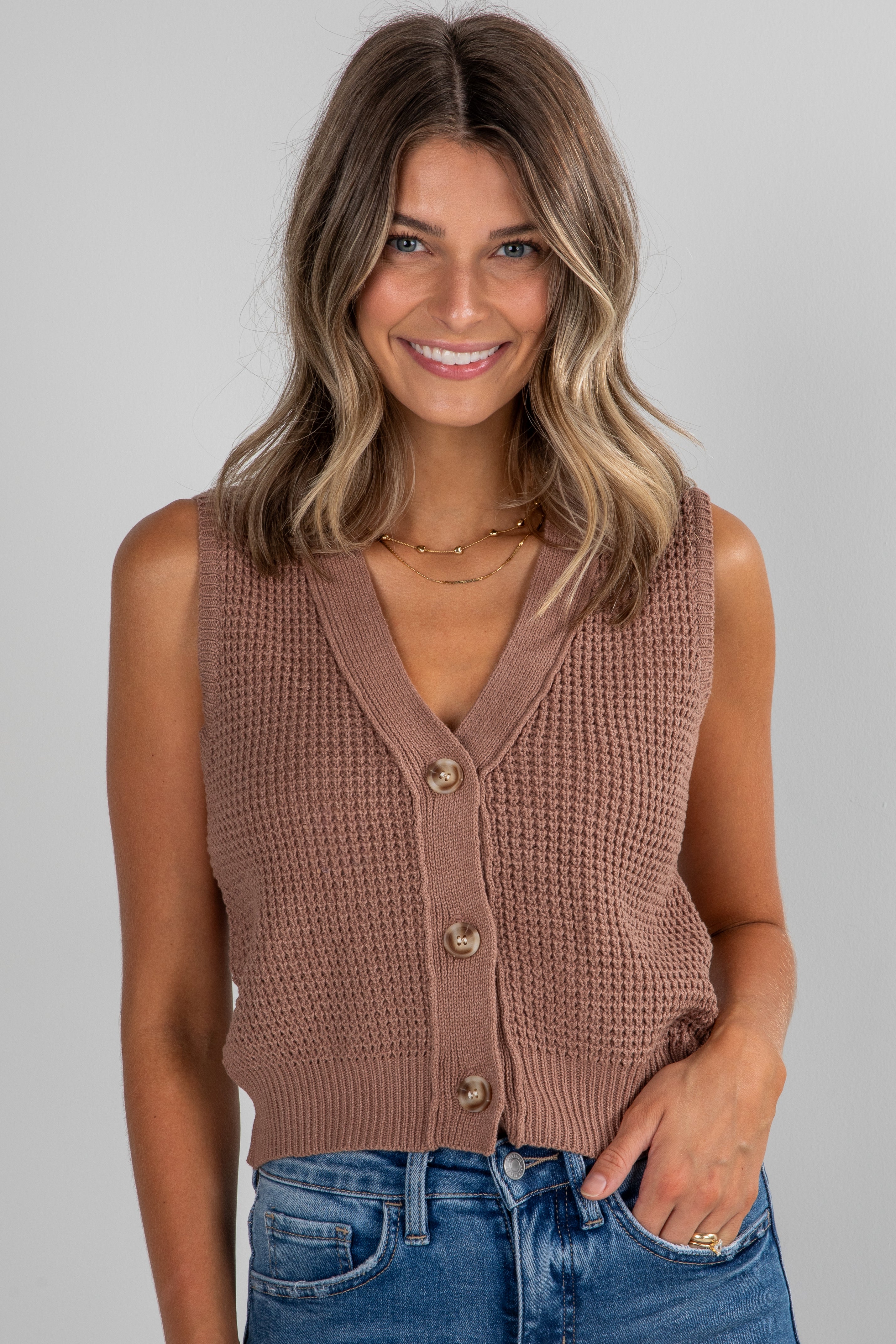 brown knit vest
