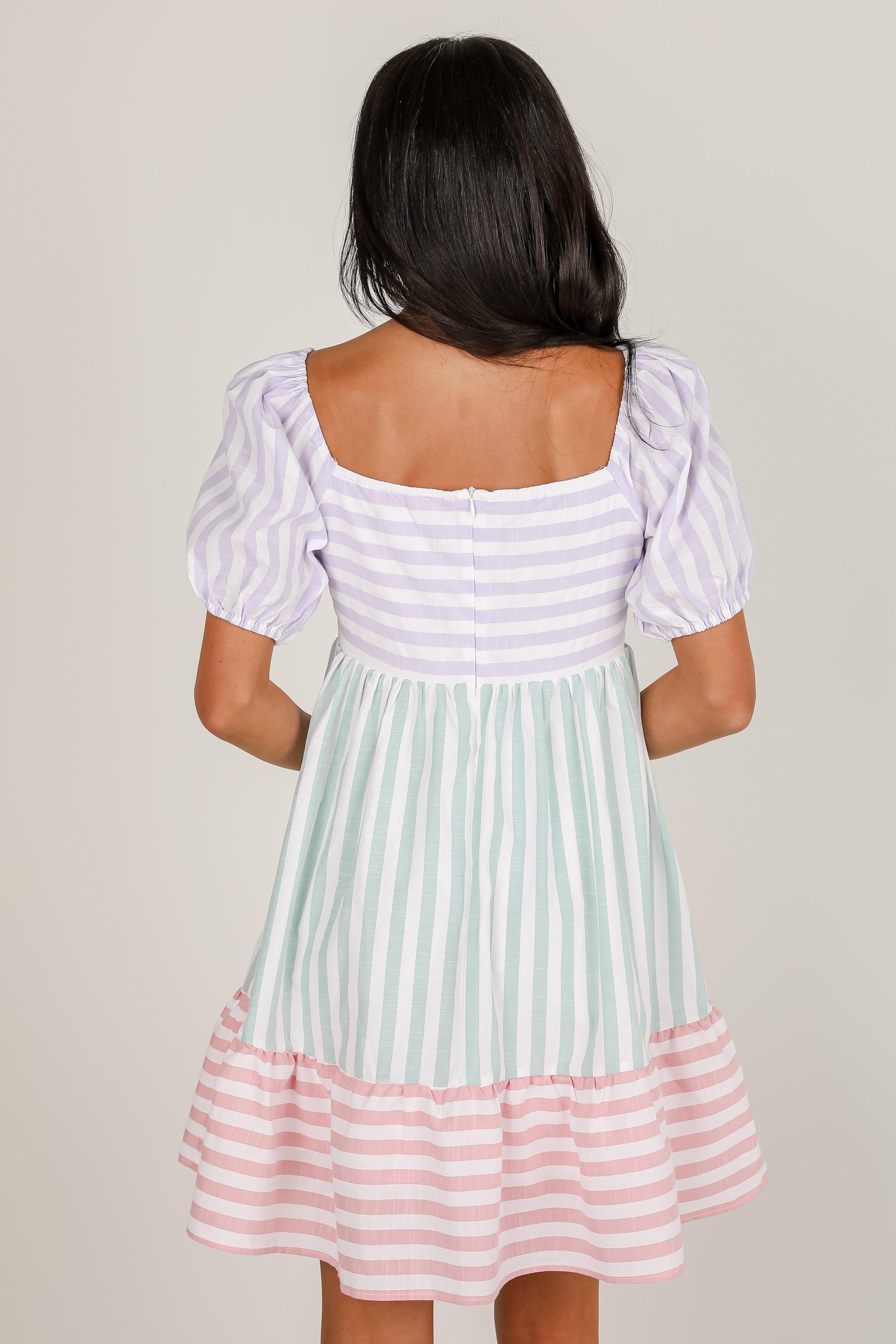 Just Lovely Multi Striped Color Block Babydoll Mini Dress