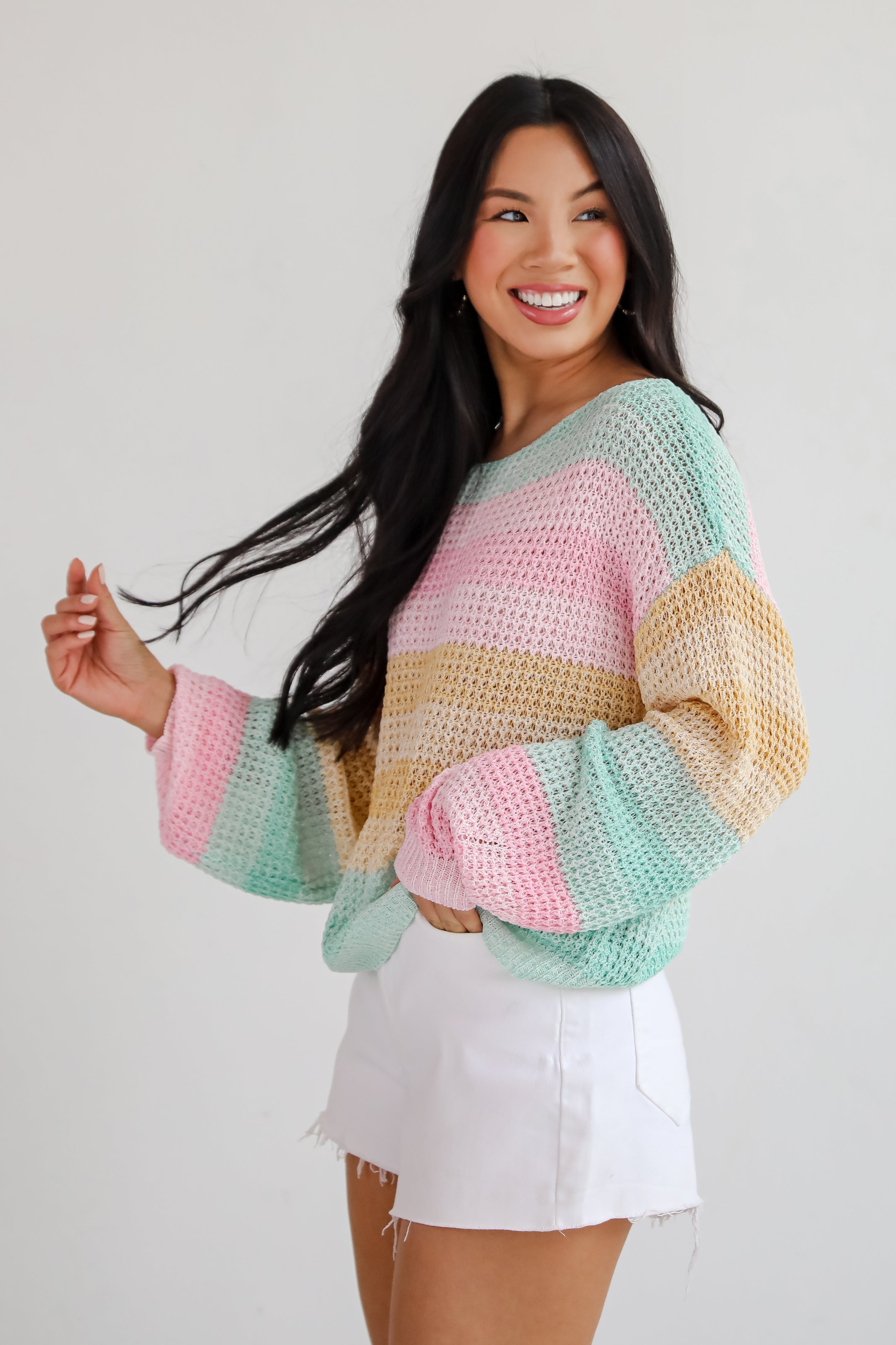 Think It Through Multi Striped Lightweight Knit Top