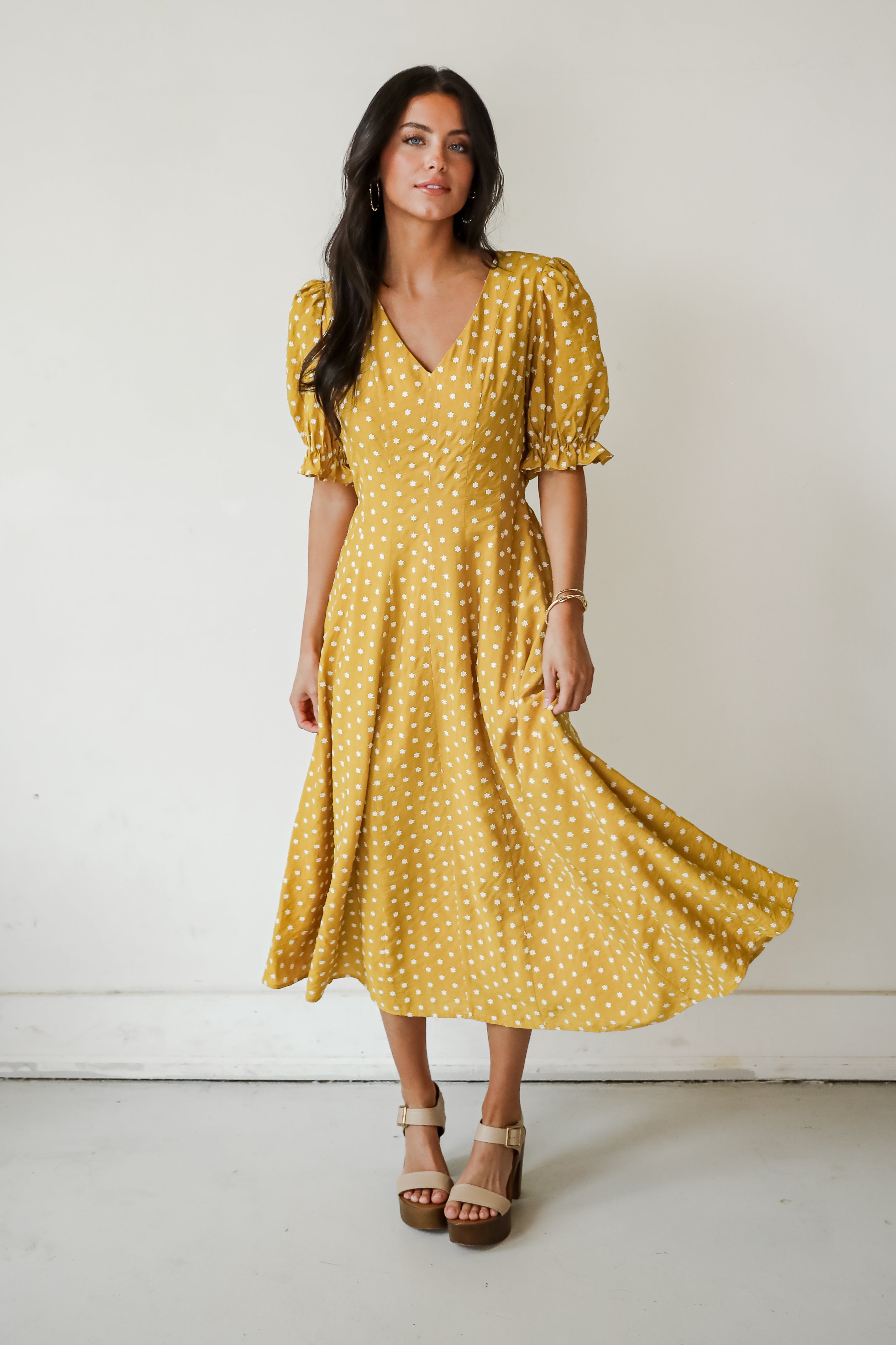 Stunning Element Mustard Floral Midi Dress