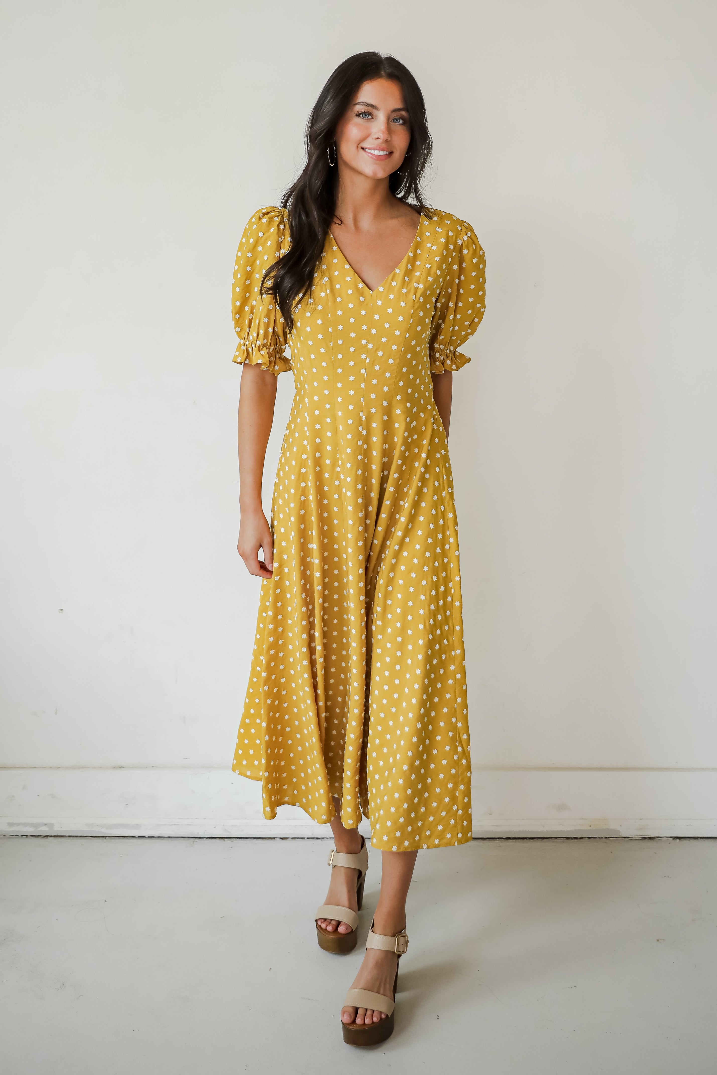 Stunning Element Mustard Floral Midi Dress