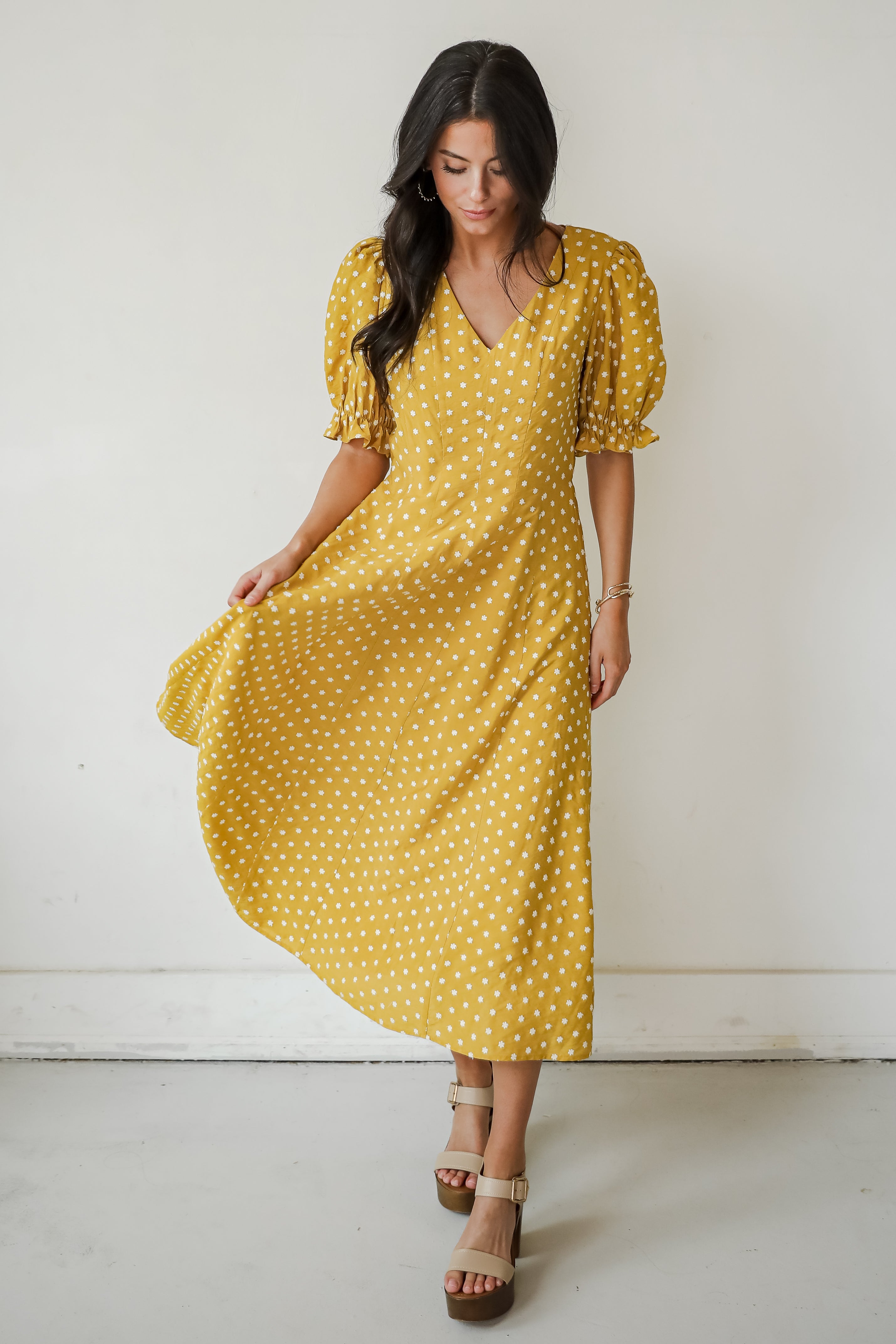 Stunning Element Mustard Floral Midi Dress