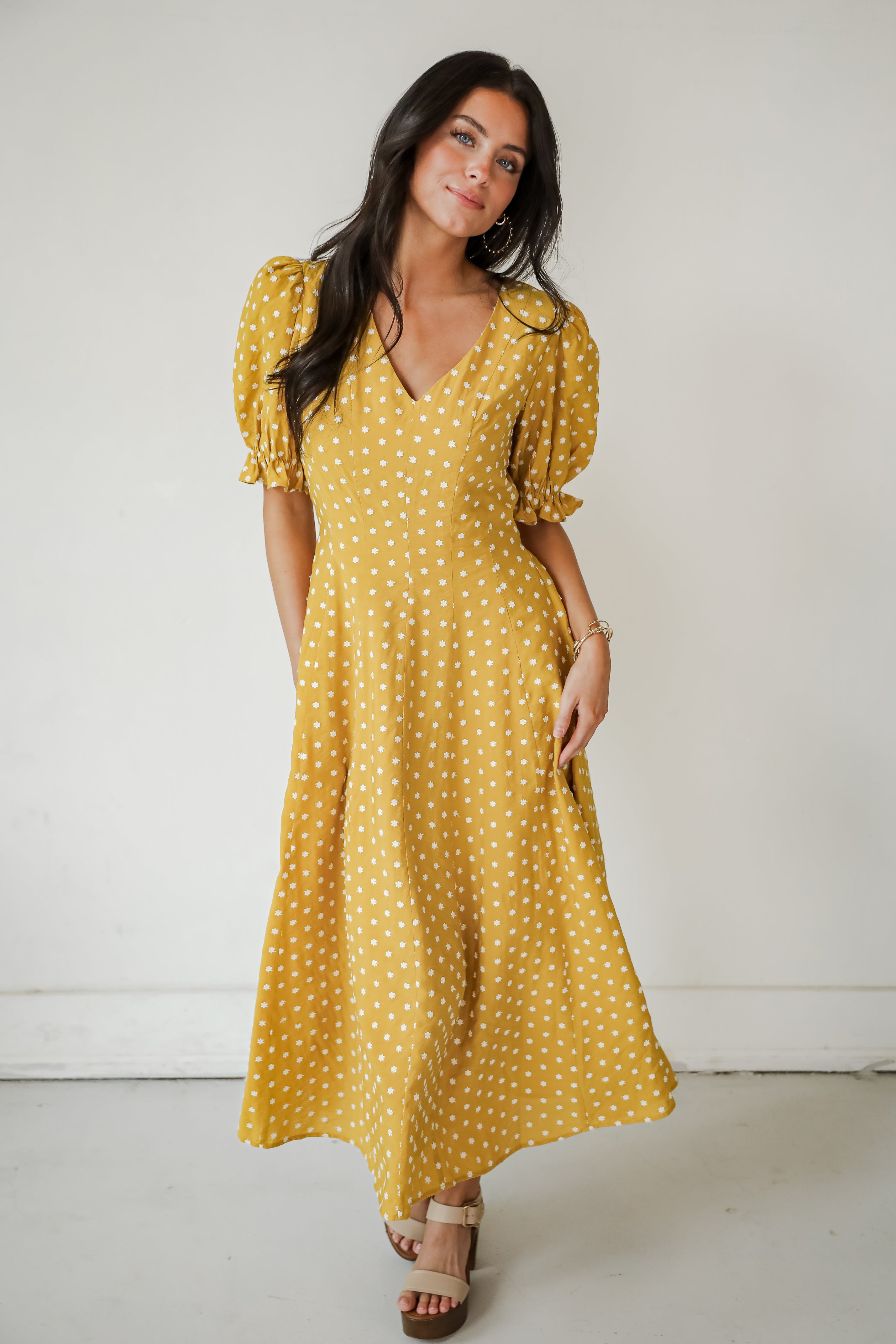 Stunning Element Mustard Floral Midi Dress