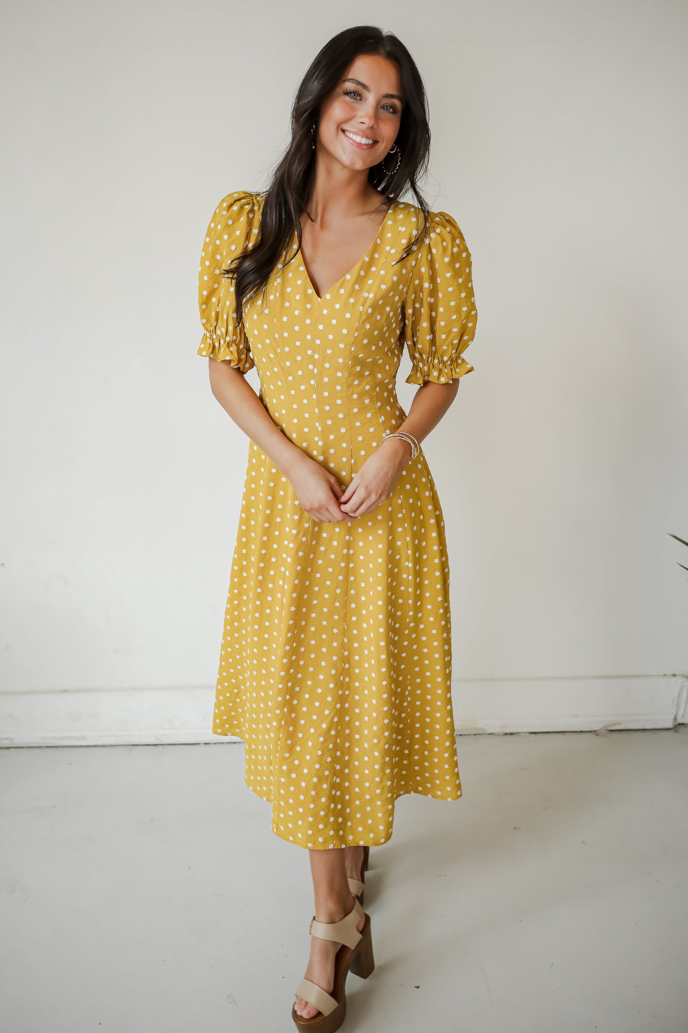 Stunning Element Mustard Floral Midi Dress