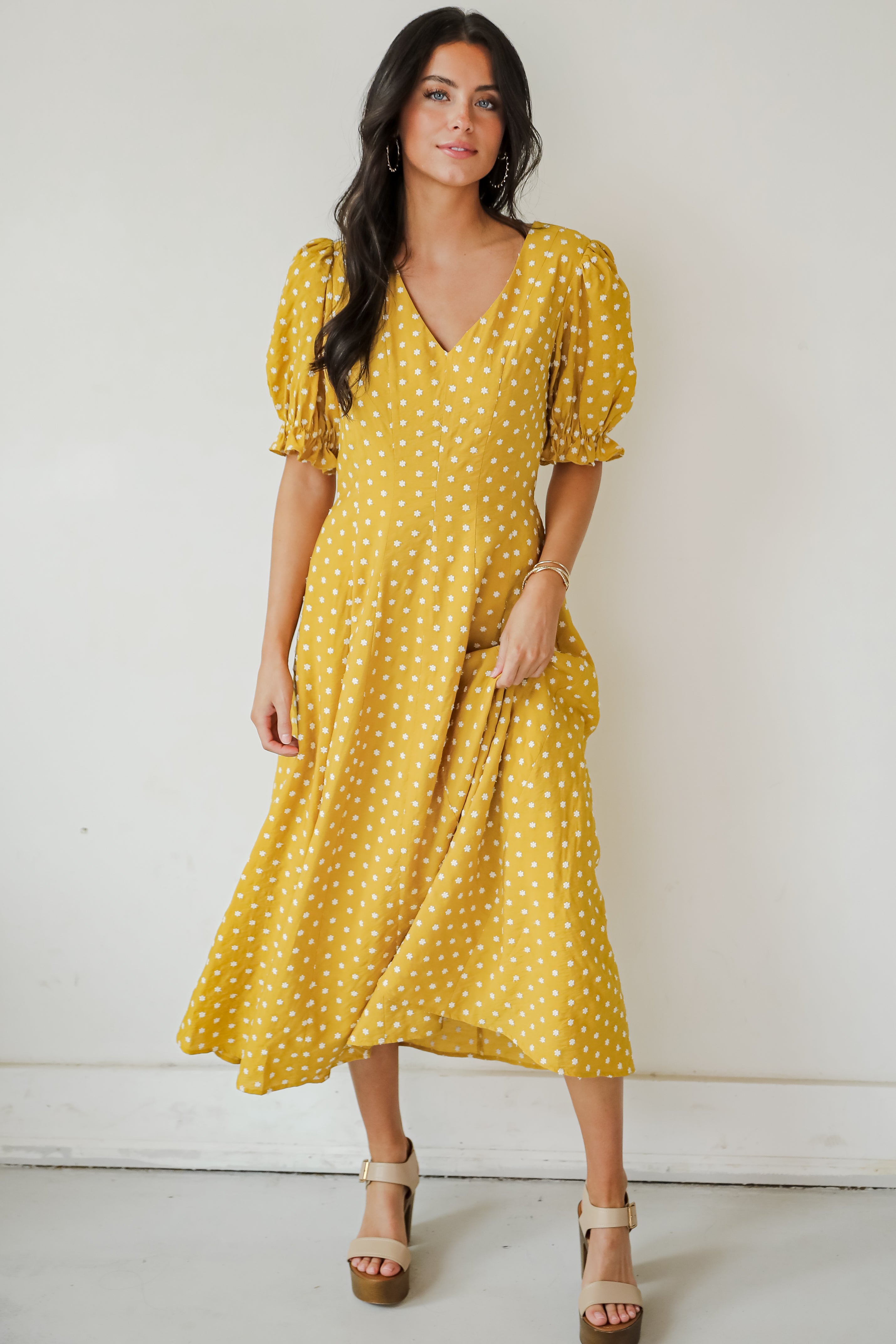 Stunning Element Mustard Floral Midi Dress