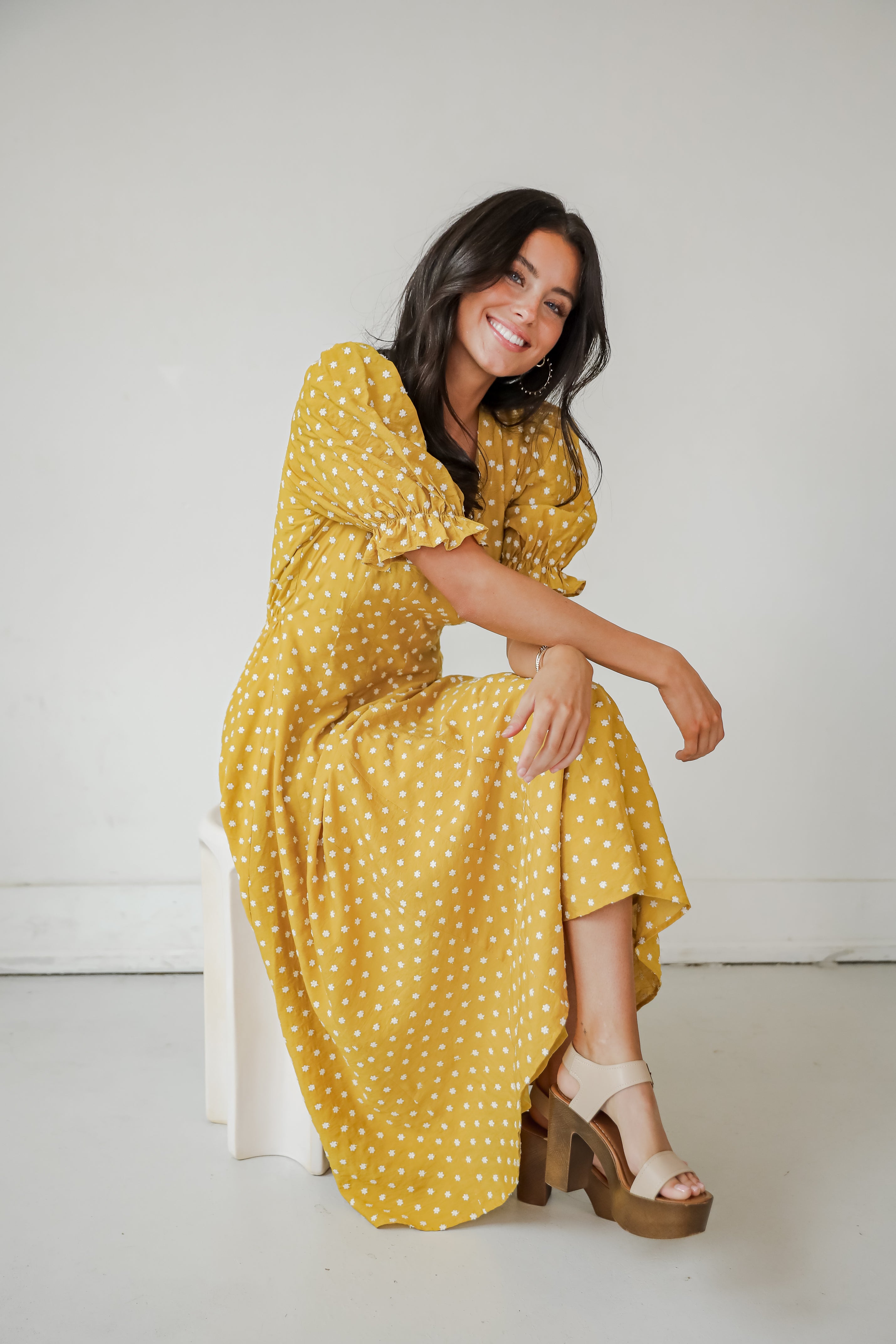 Stunning Element Mustard Floral Midi Dress
