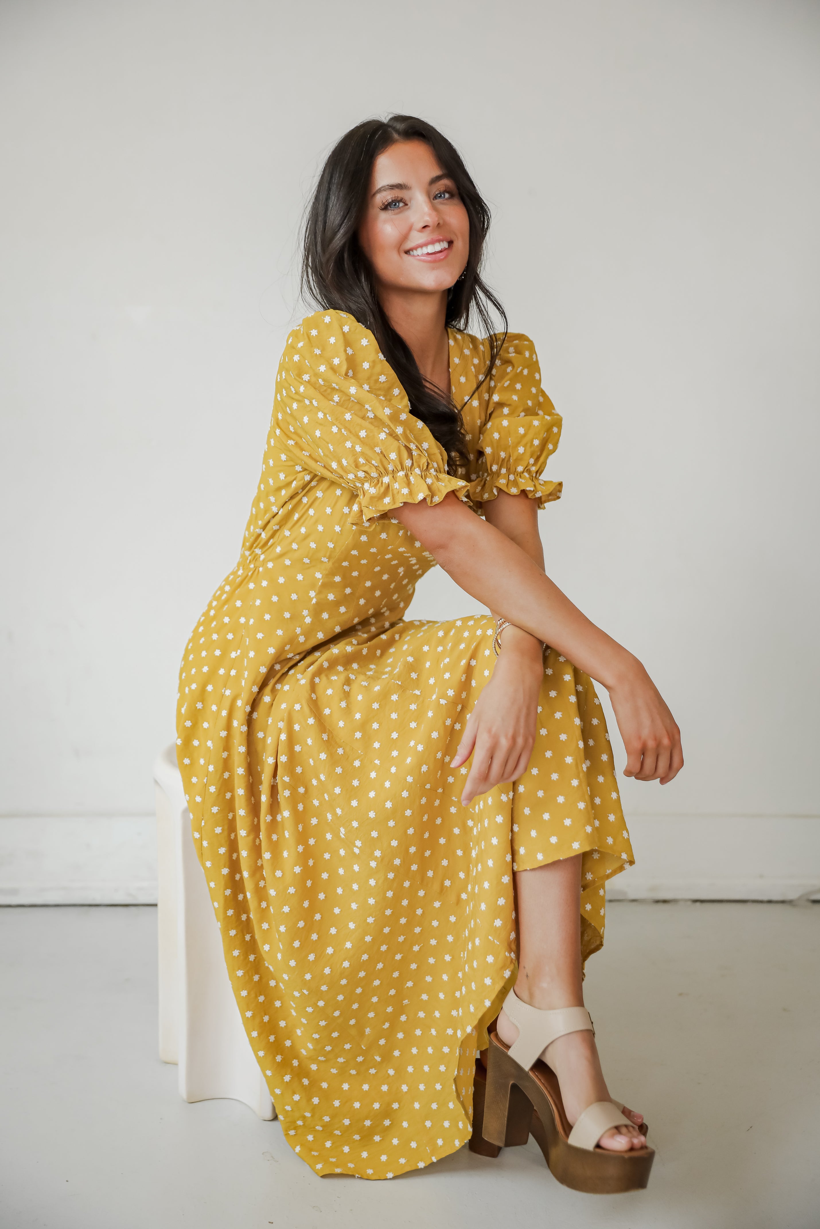 Stunning Element Mustard Floral Midi Dress