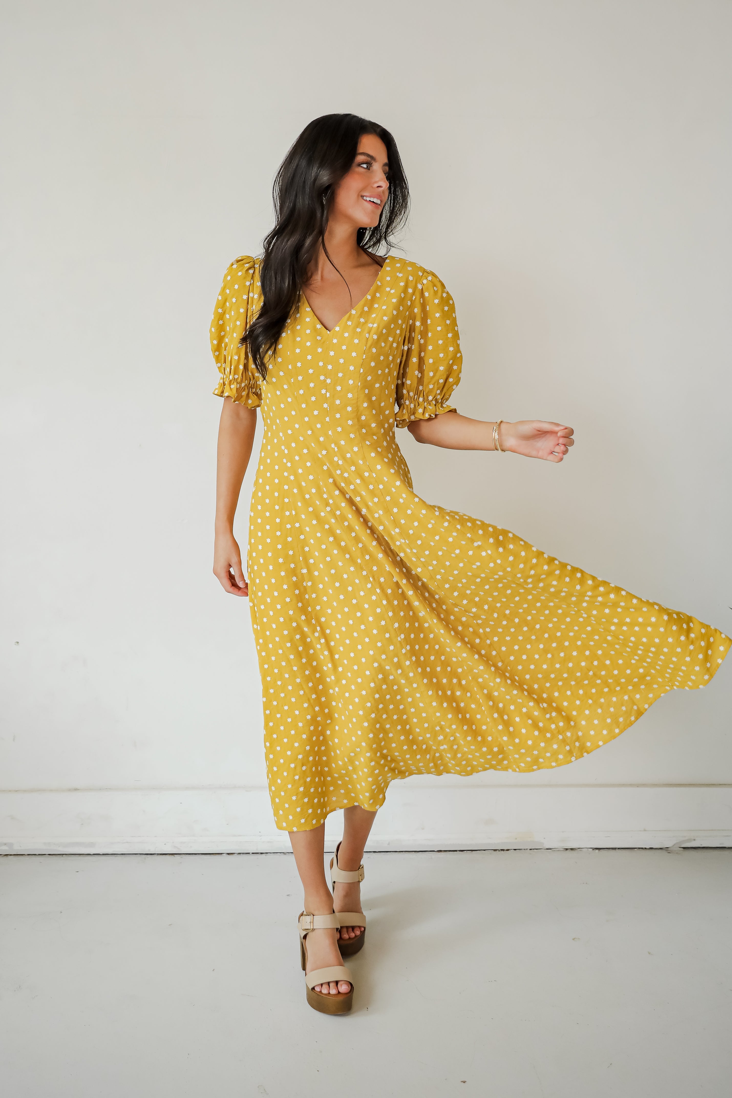 Stunning Element Mustard Floral Midi Dress