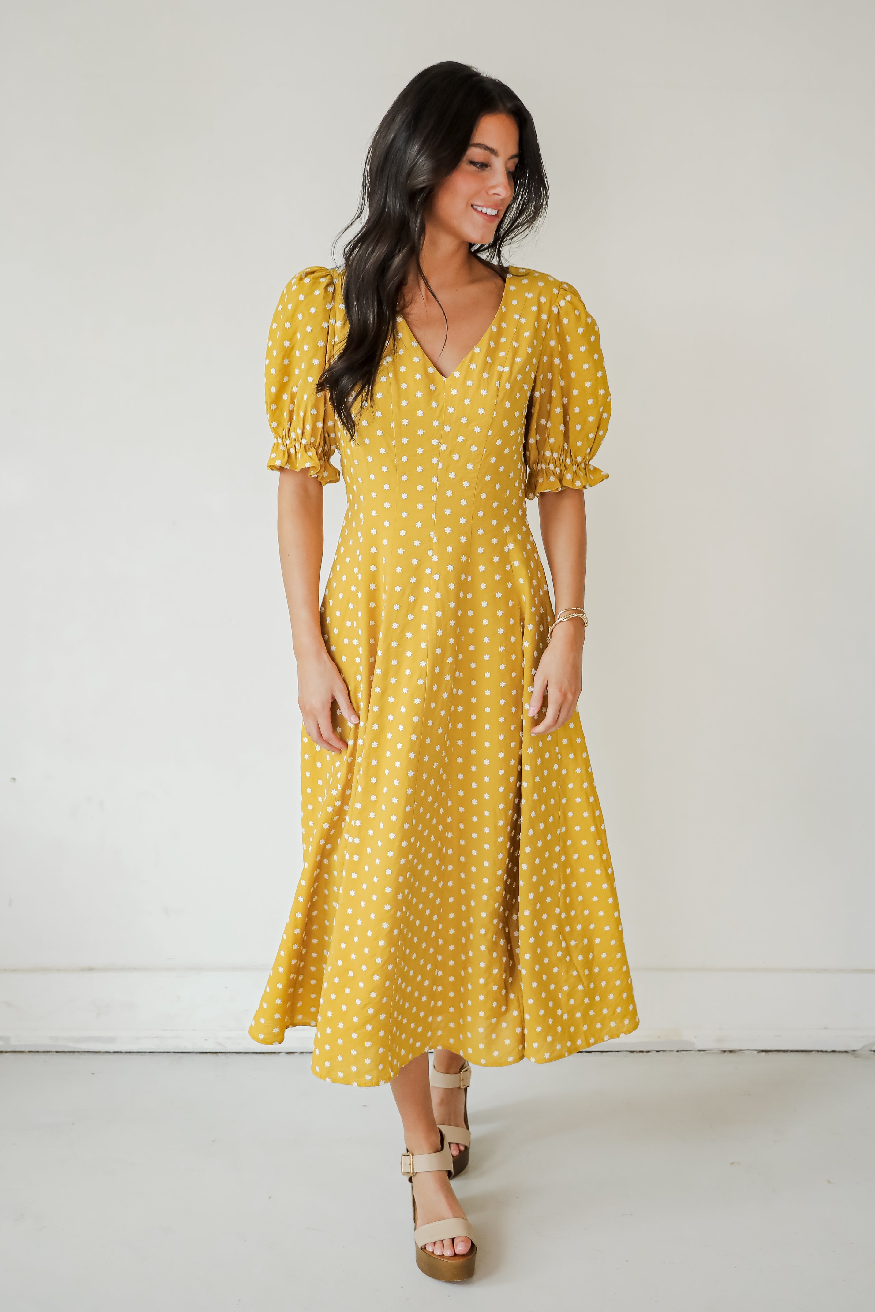 Stunning Element Mustard Floral Midi Dress