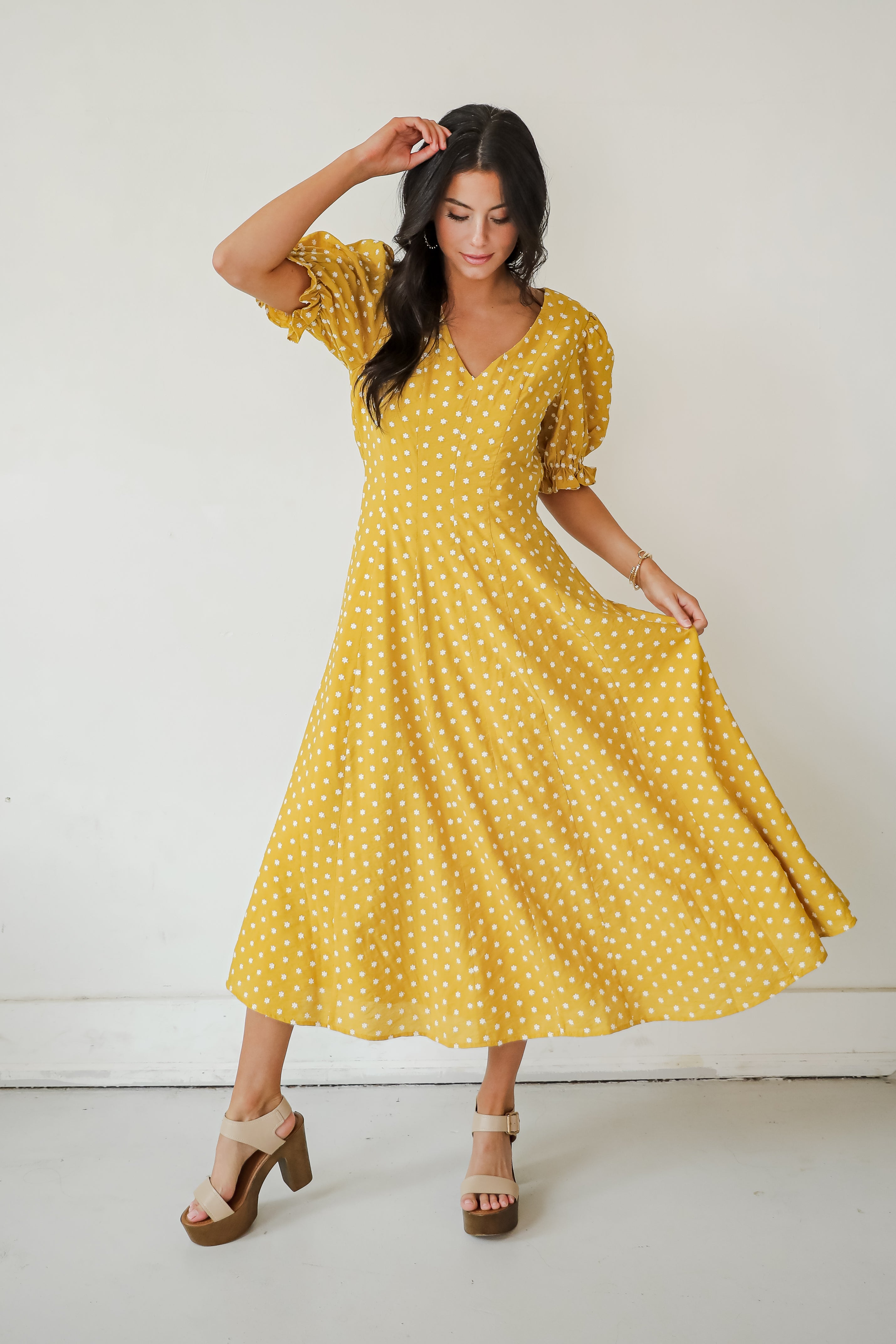 Stunning Element Mustard Floral Midi Dress