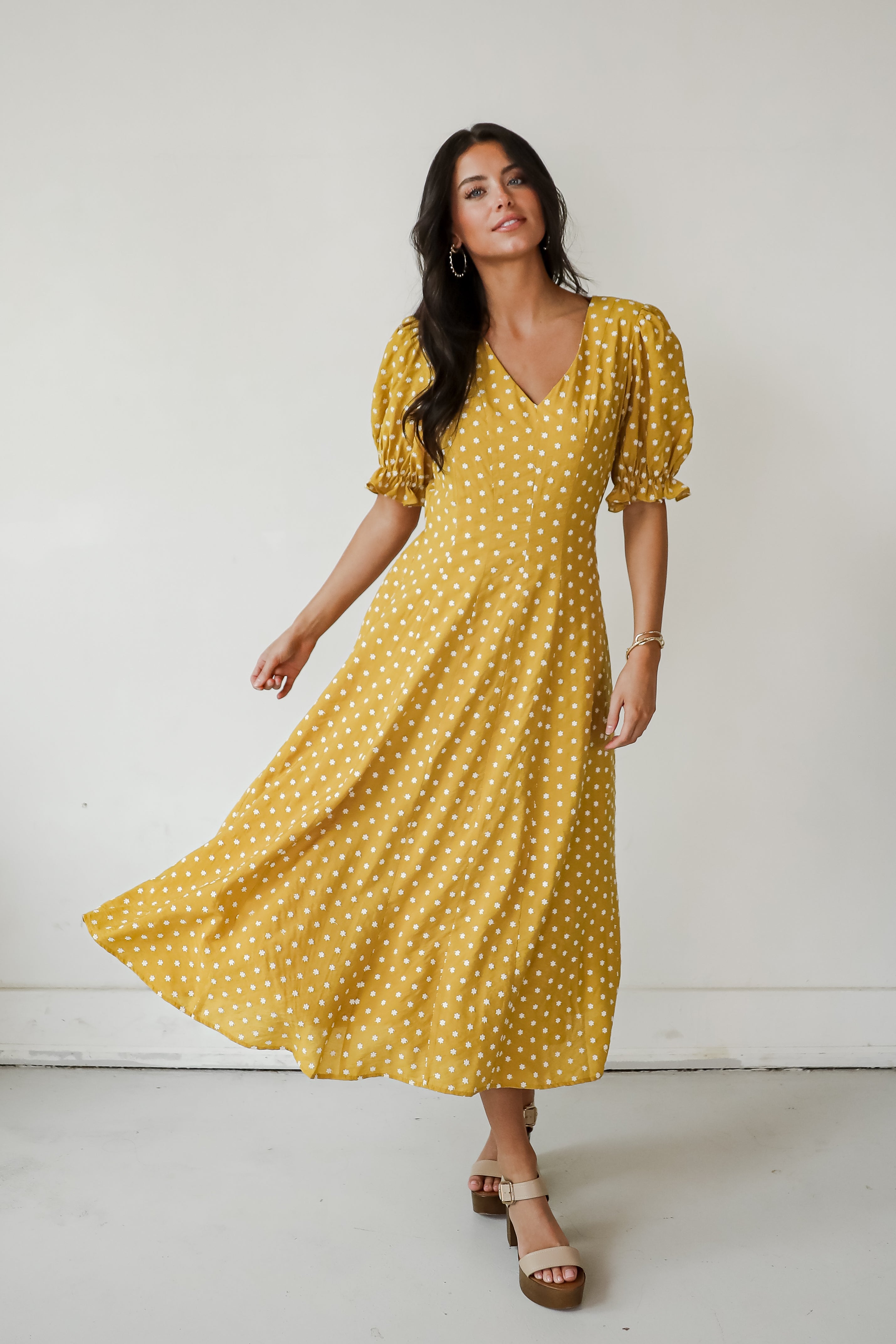 Stunning Element Mustard Floral Midi Dress