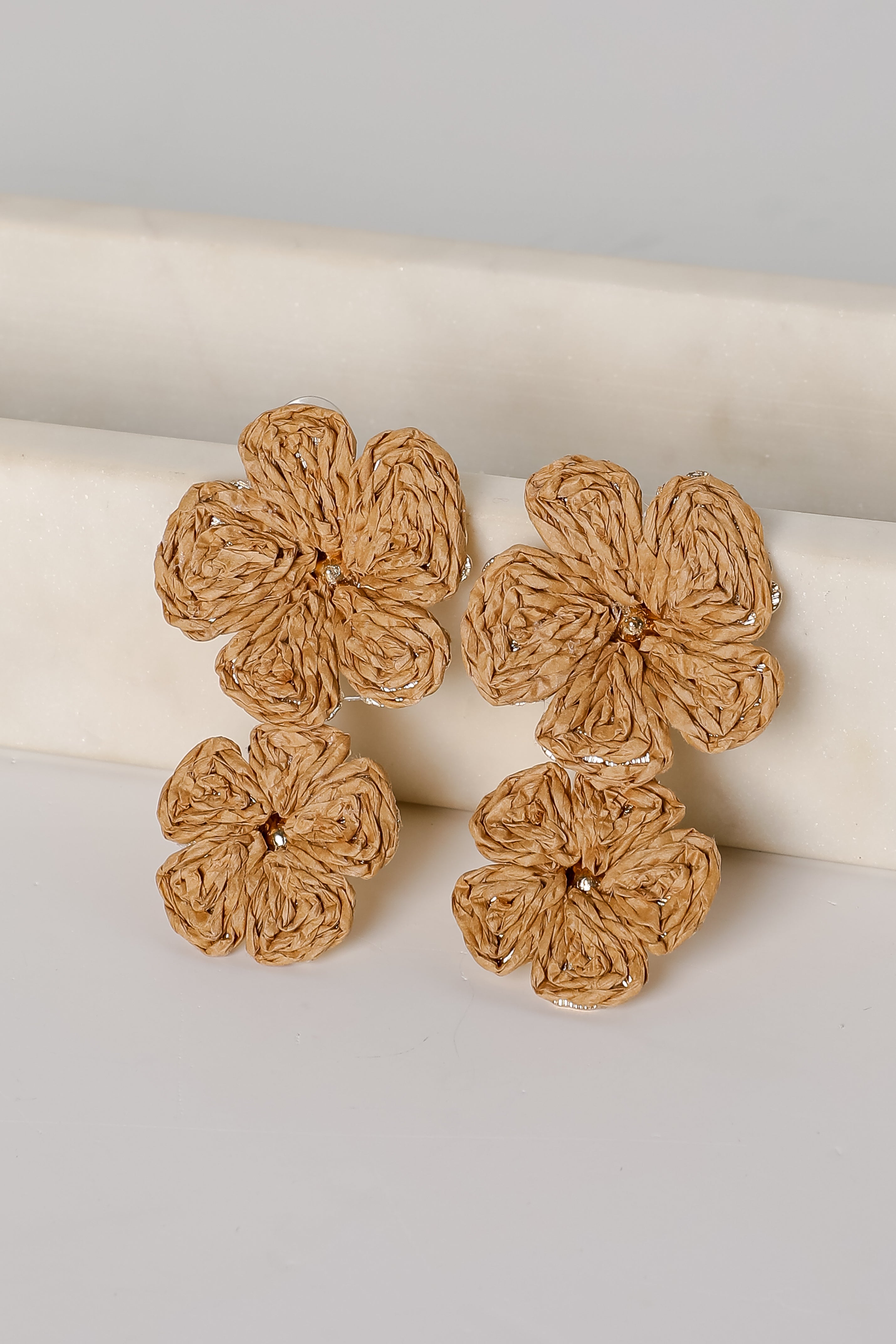 Gracie Straw Flower Drop Earrings