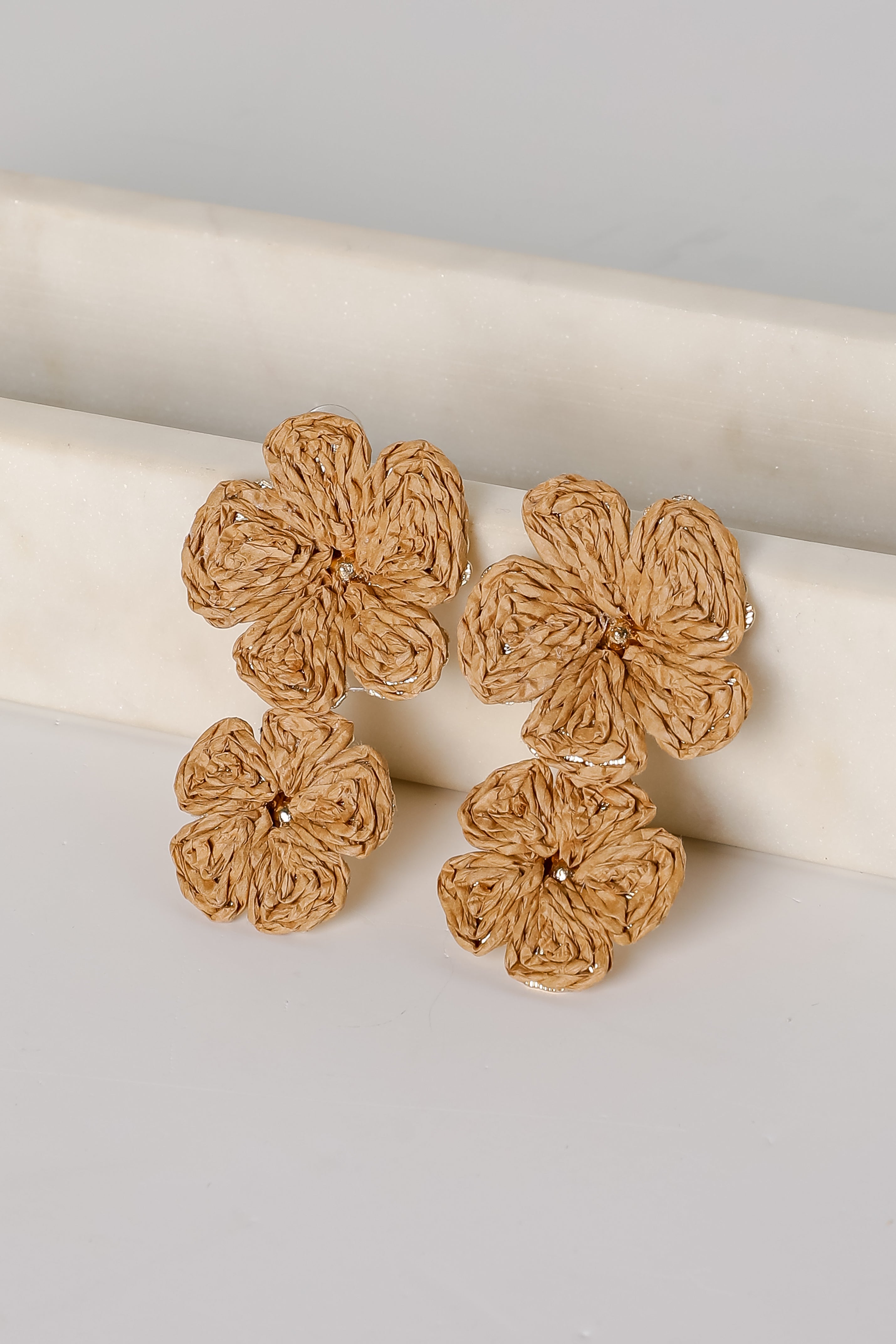 Gracie Straw Flower Drop Earrings