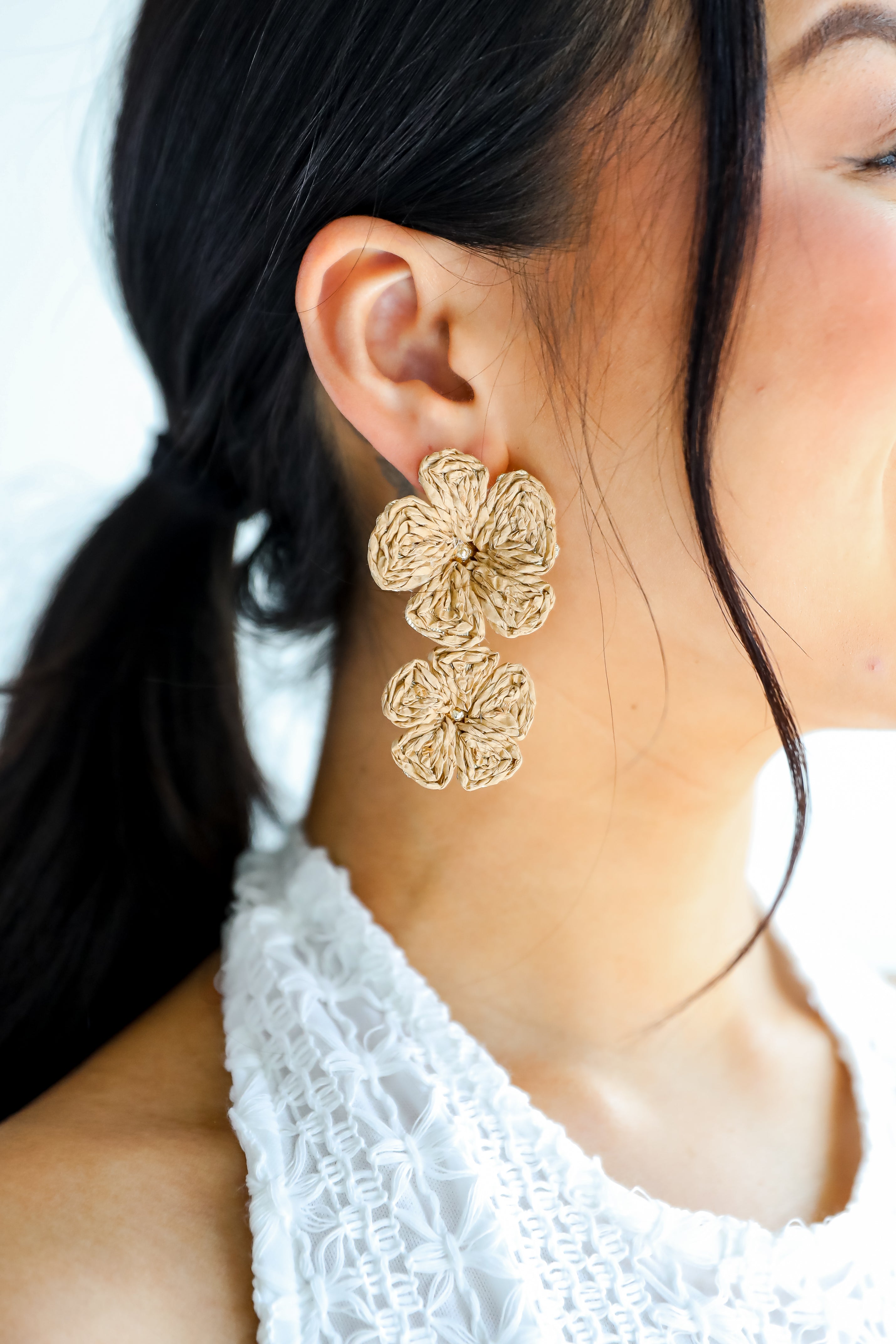 Gracie Straw Flower Drop Earrings