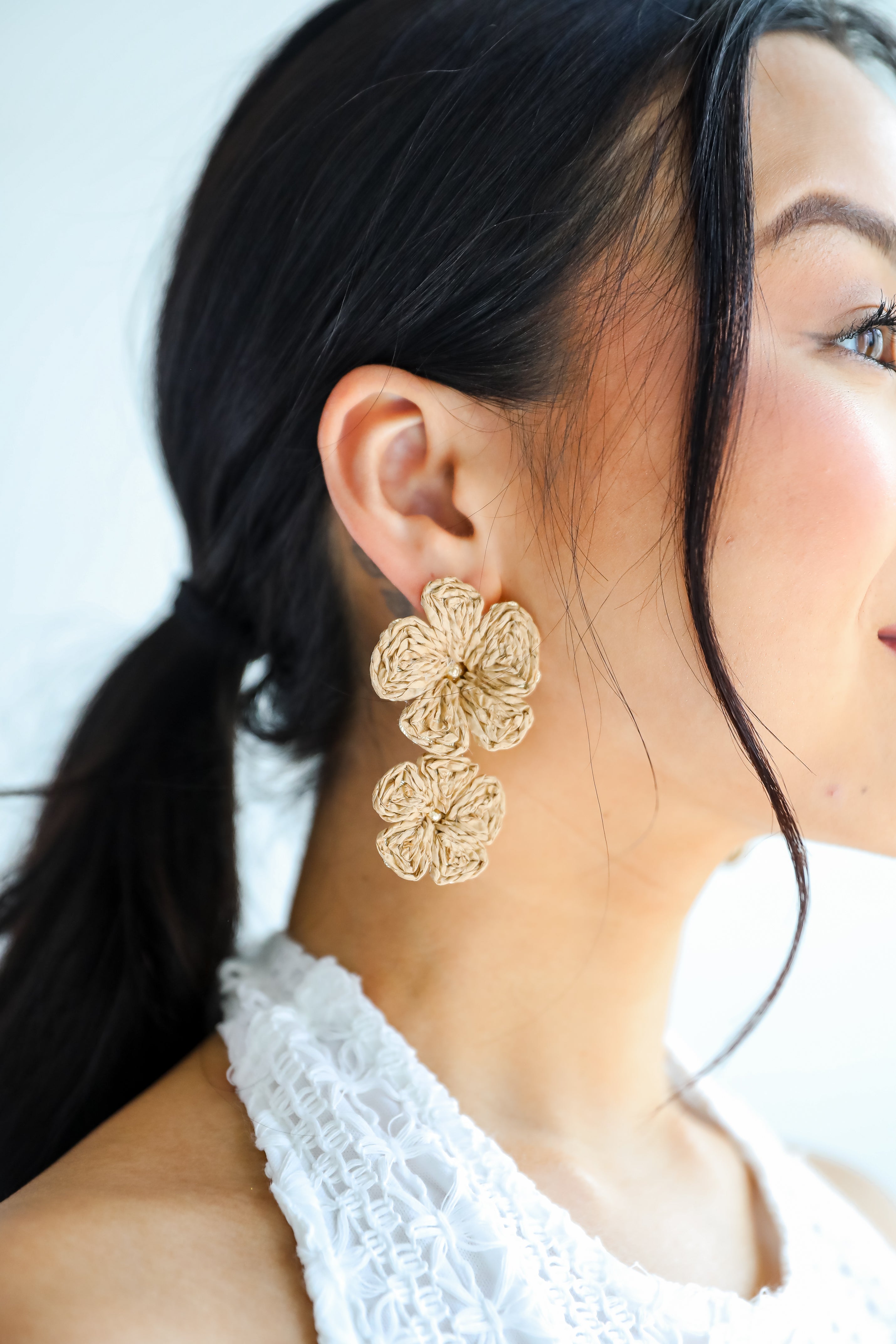 Gracie Straw Flower Drop Earrings