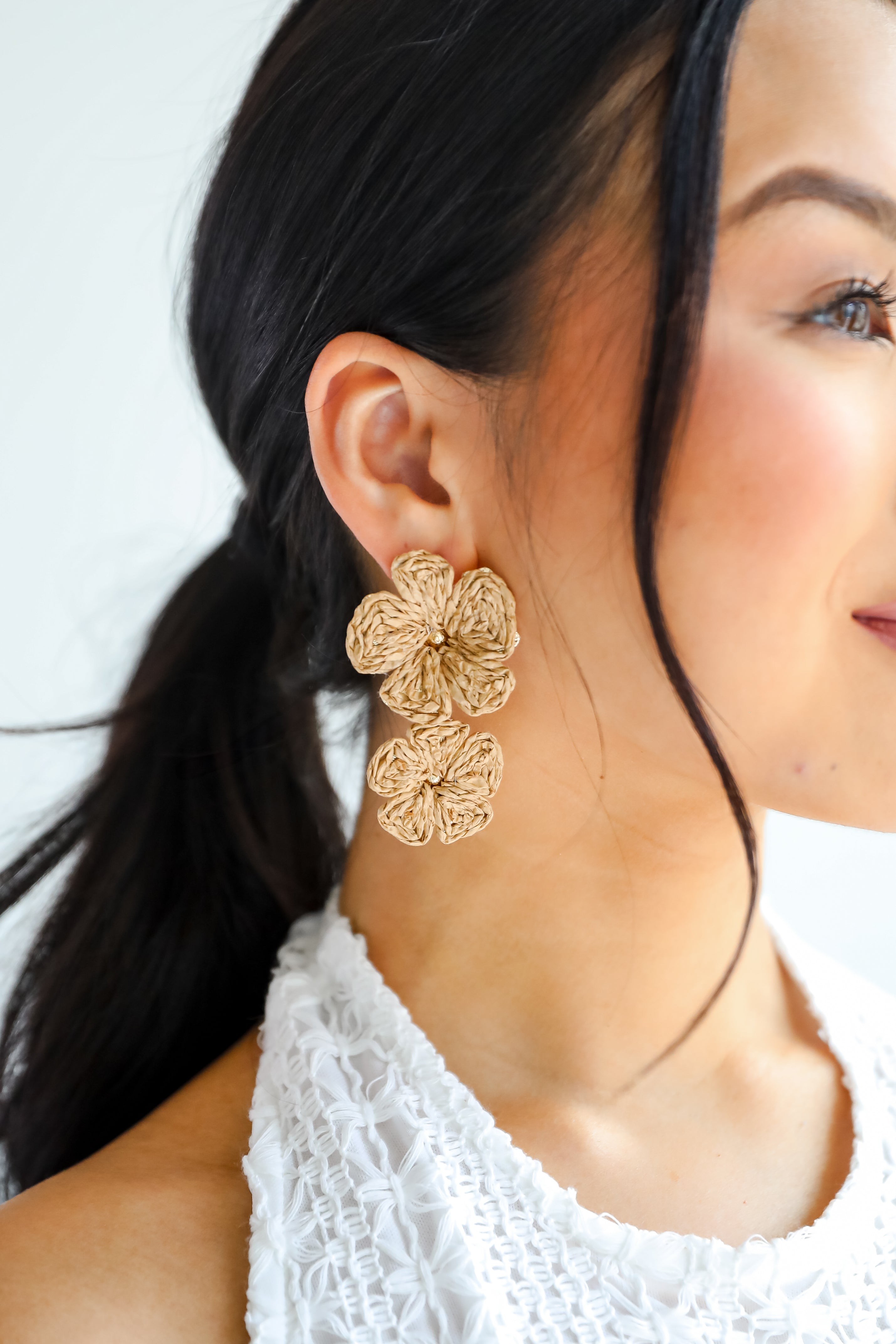 Gracie Straw Flower Drop Earrings