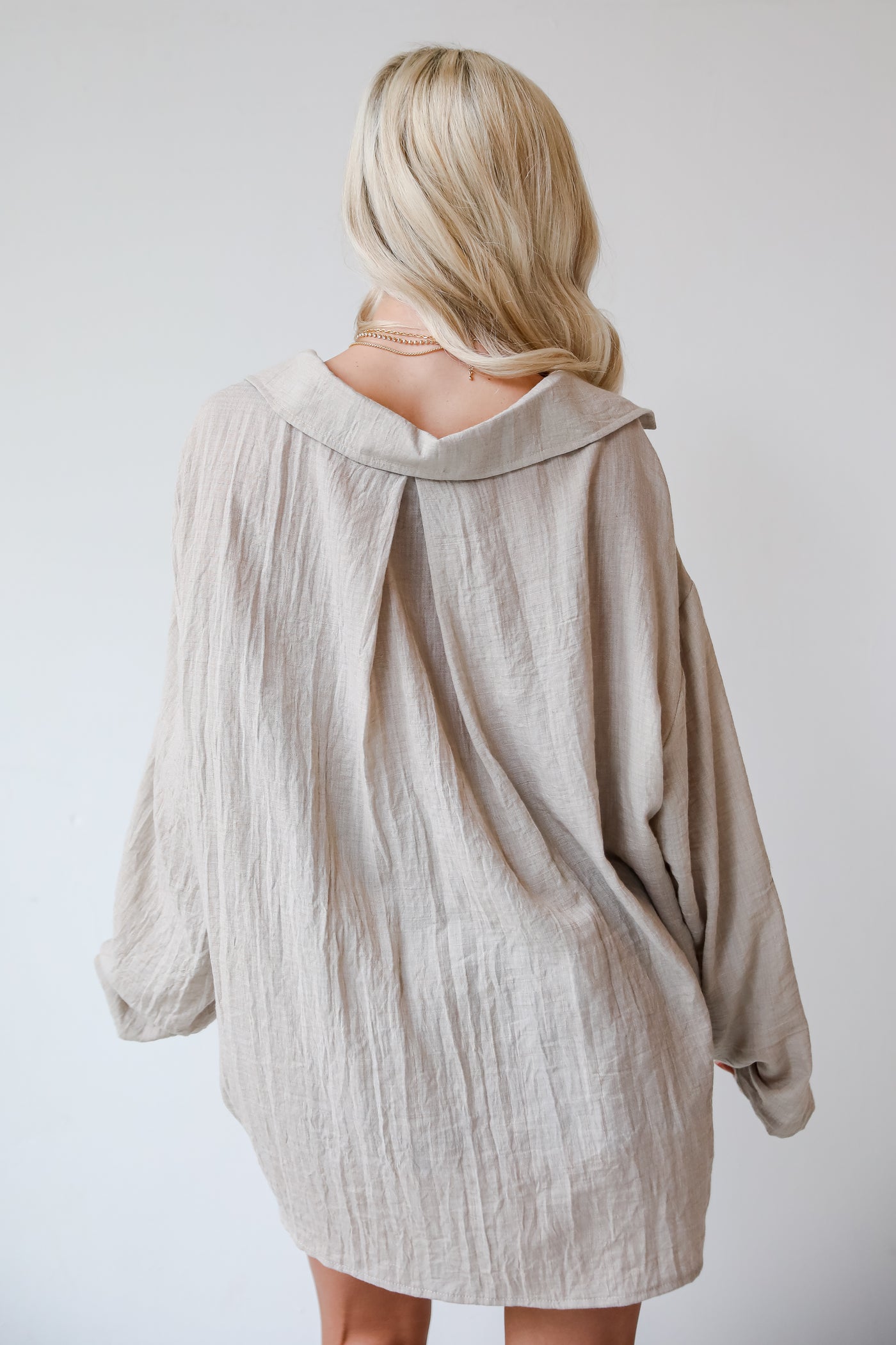 womens Natural Oversized Button-Up Blouse
