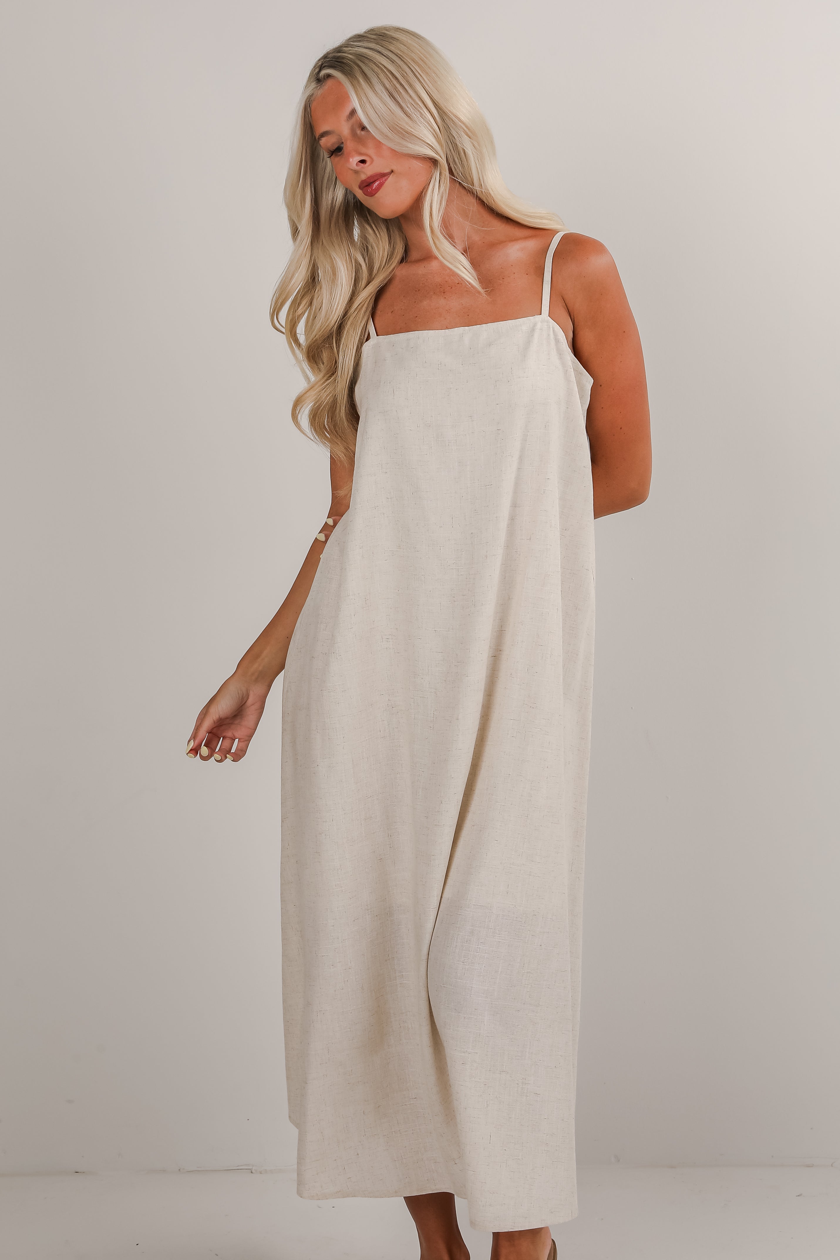 A Little Bit Of Love Natural Linen Maxi Dress