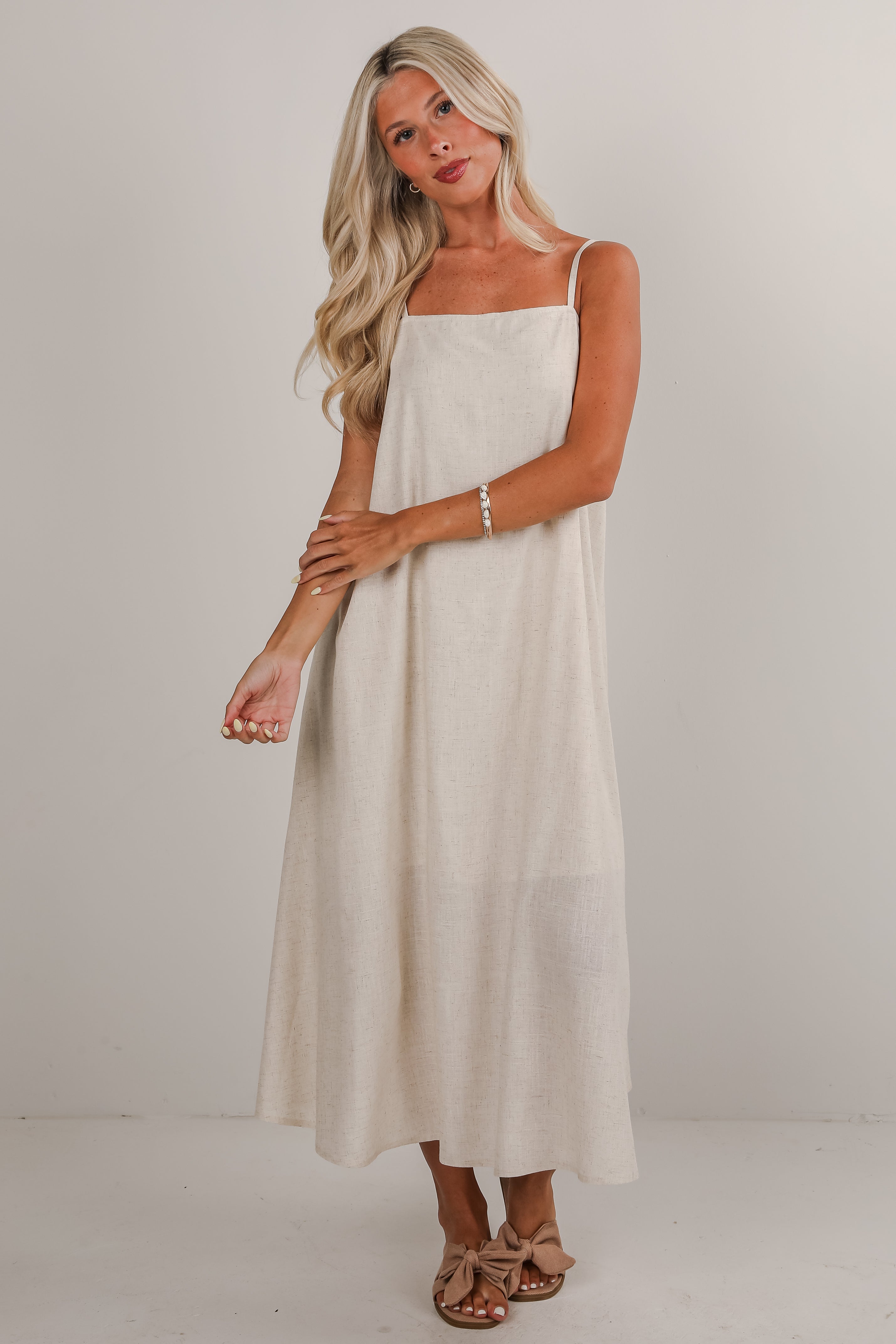 A Little Bit Of Love Natural Linen Maxi Dress