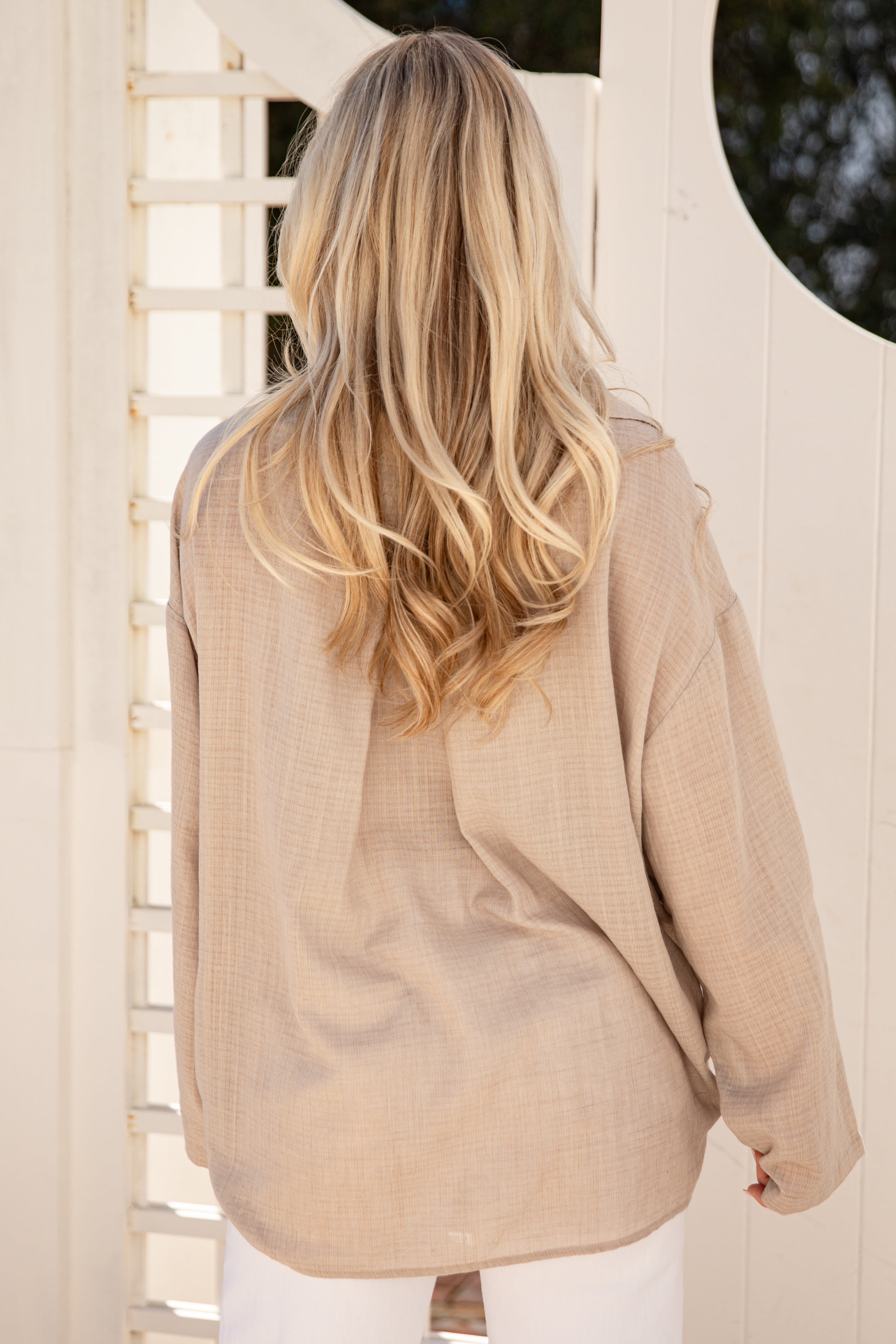 Natural Breeze Oversized Button-Up Blouse