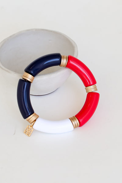 Red + Navy Color Block Tube Bracelet flat lay