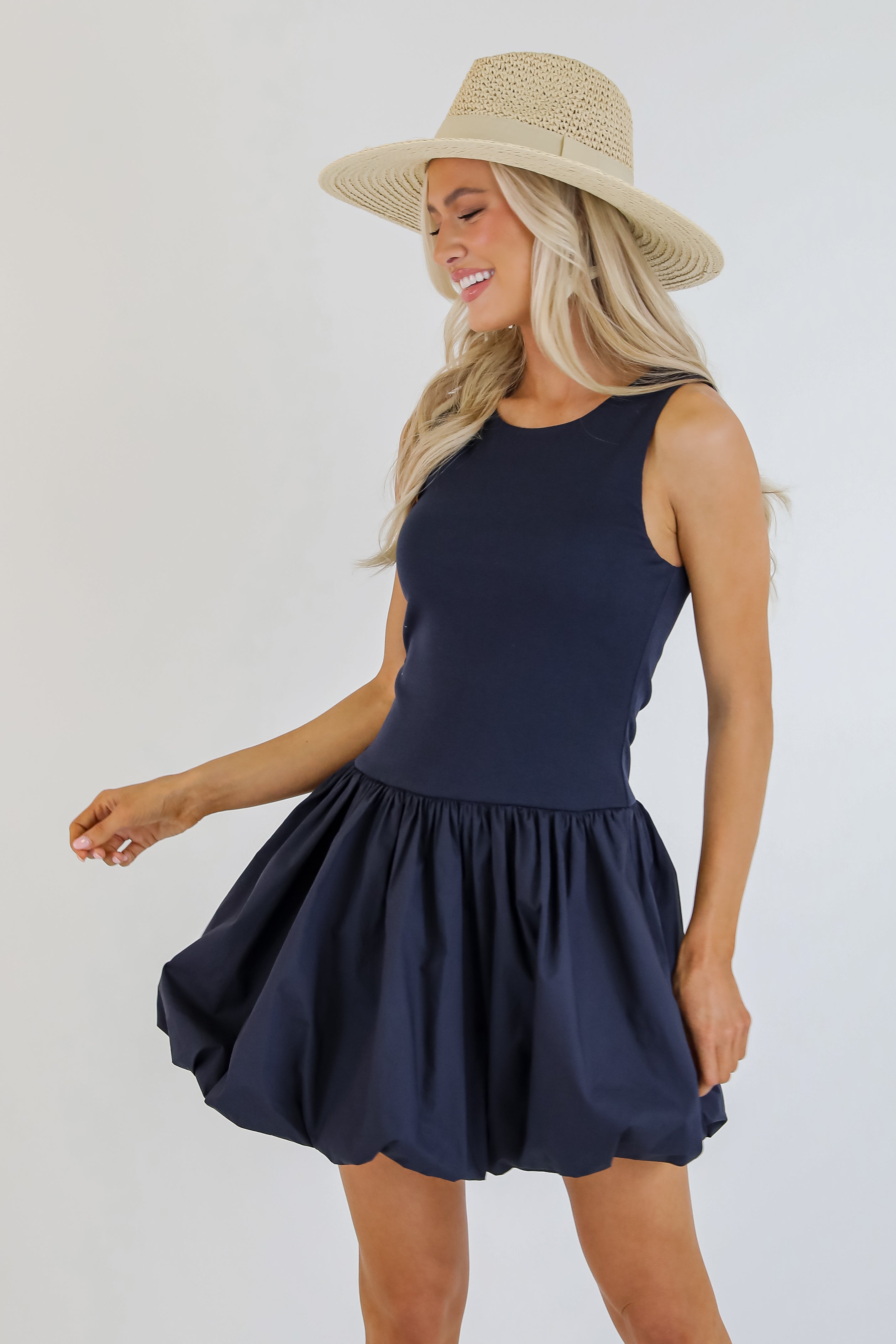 Defined Chicness Navy Bubble Hem Mini Dress