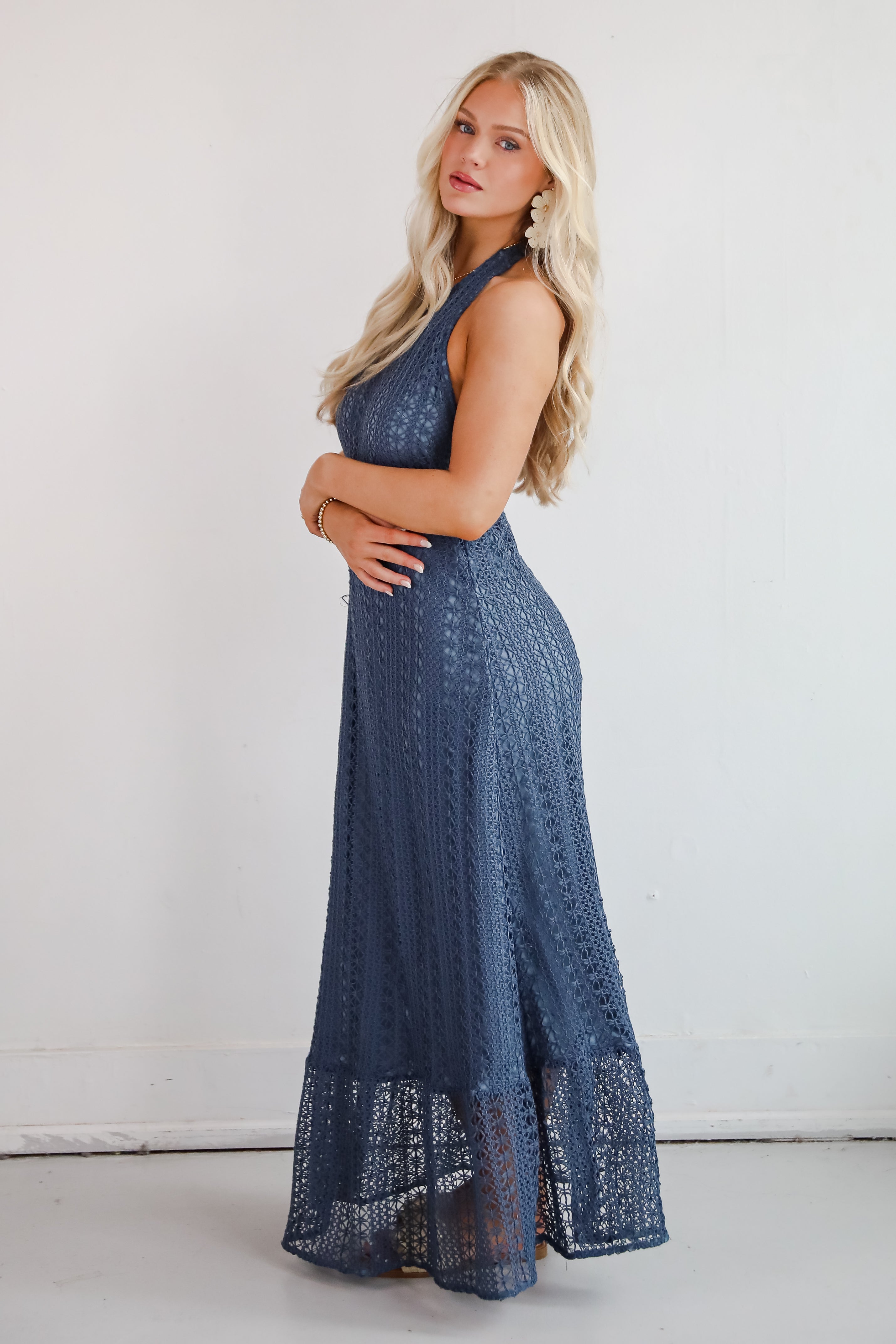 Divine Intentions Crochet Knit Halter Maxi Dress