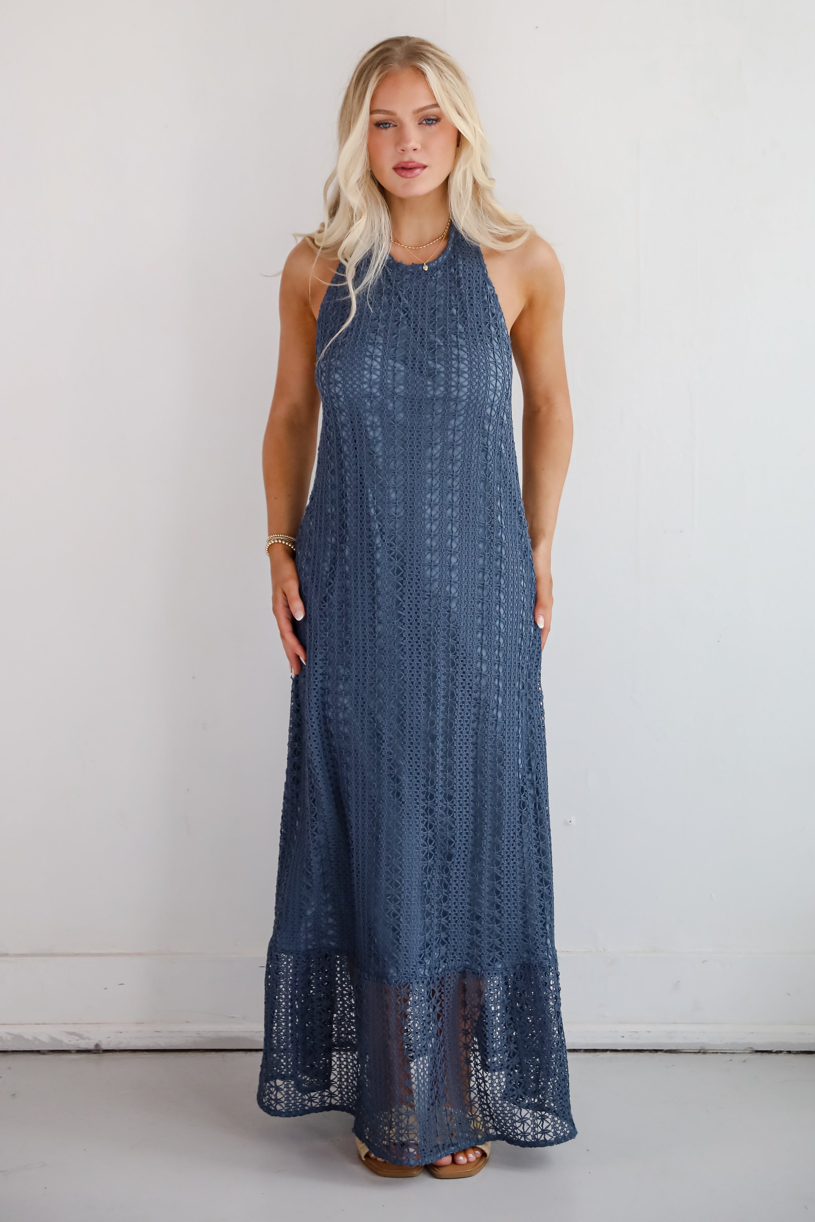Divine Intentions Crochet Knit Halter Maxi Dress