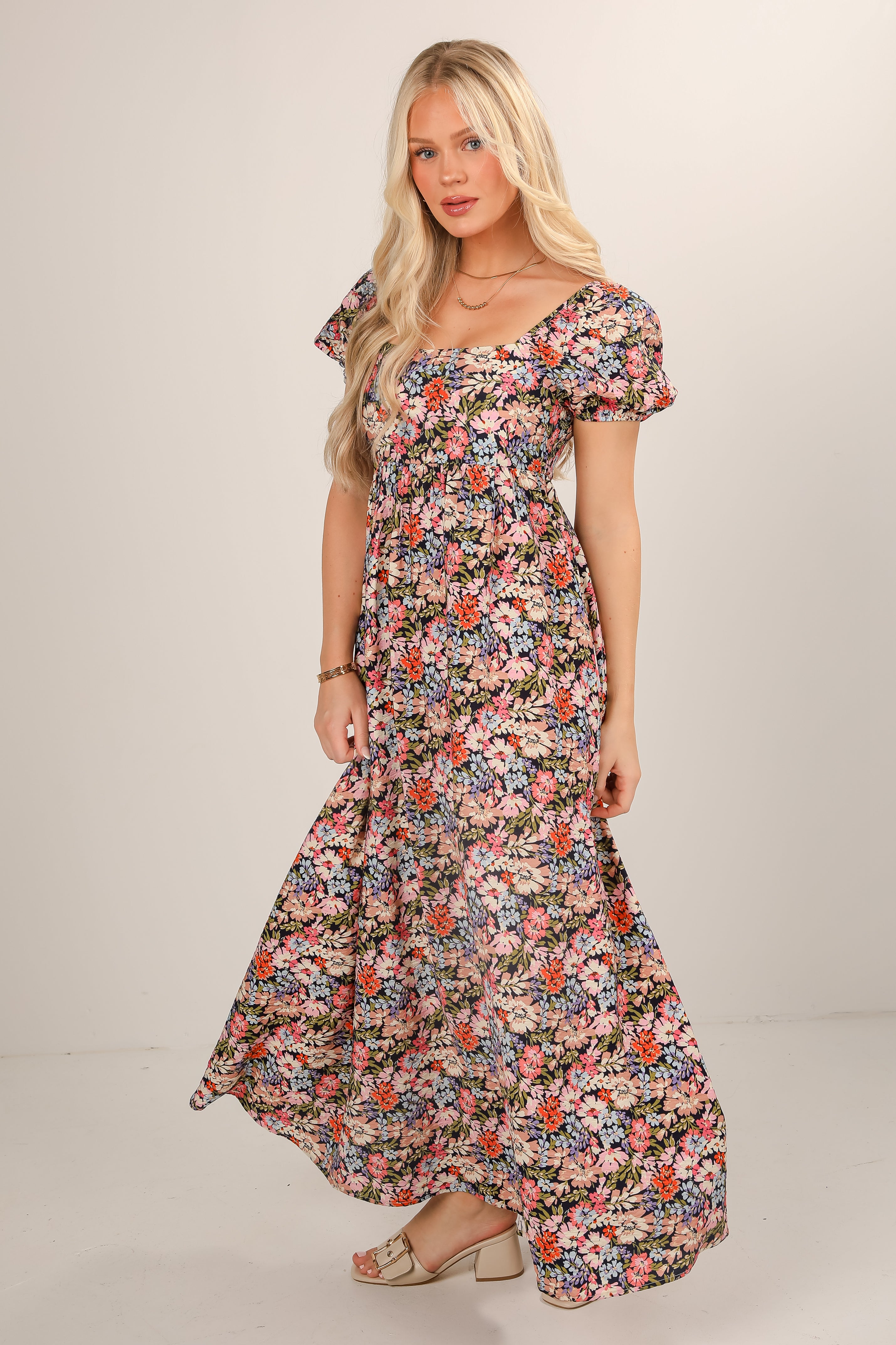 Graceful Perfection Navy Floral Maxi Dress
